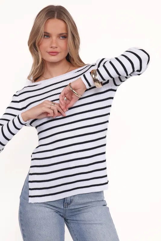 Alvina Knit Top - White Black Stripe sold by Petal & Pup