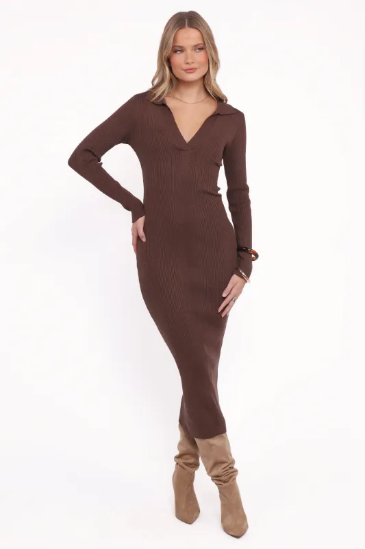 Collins Long Sleeve Midi Dress - Chocolate sold by Petal & Pup