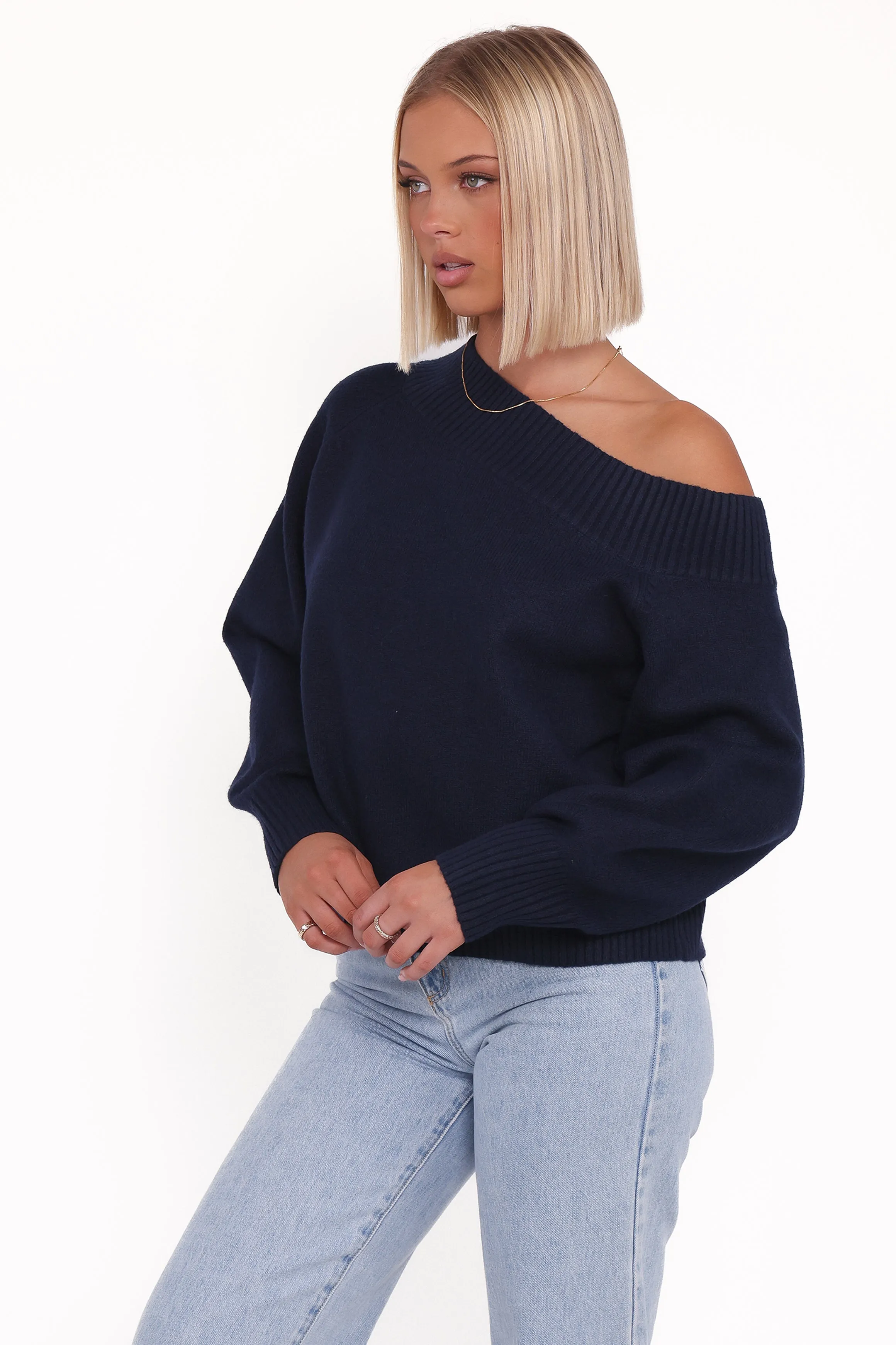 Ailis Off Shoulder Sweater - Navy sold by Petal & Pup product image thumbnail 3