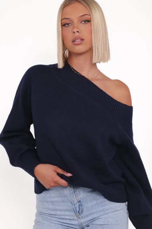 Ailis Off Shoulder Sweater - Navy sold by Petal & Pup