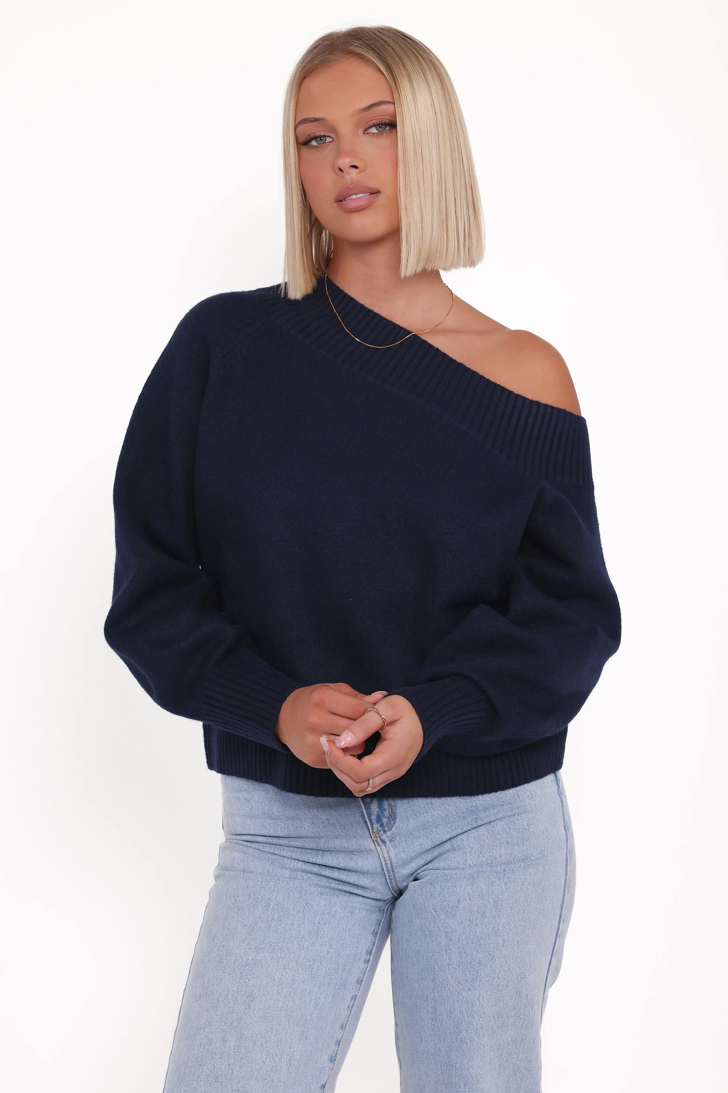 Ailis Off Shoulder Sweater - Navy sold by Petal & Pup product image thumbnail 2