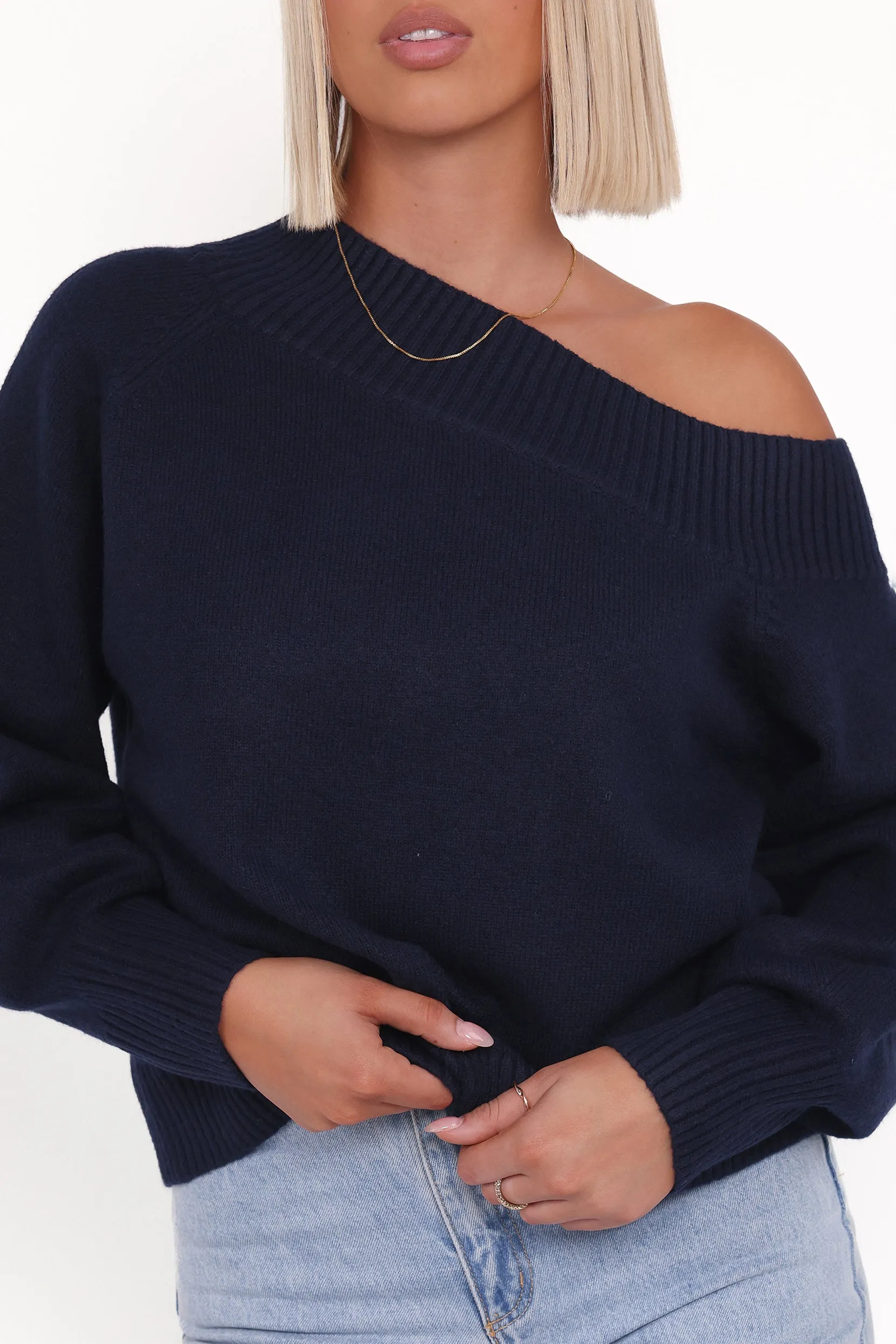Ailis Off Shoulder Sweater - Navy sold by Petal & Pup product image thumbnail 5