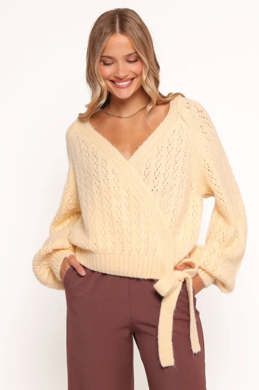 Etta Ballet Wrap Knit Sweater - Butter sold by Petal & Pup