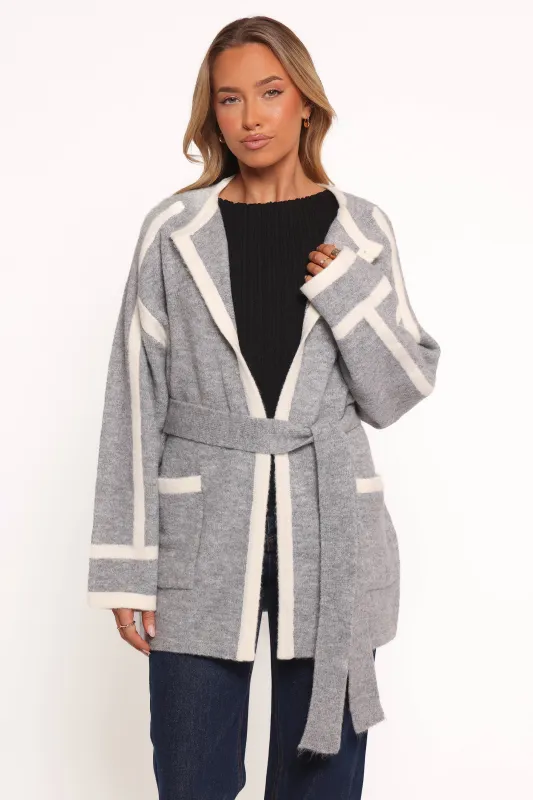 Maloney Tie Front Coatigan - Grey sold by Petal & Pup