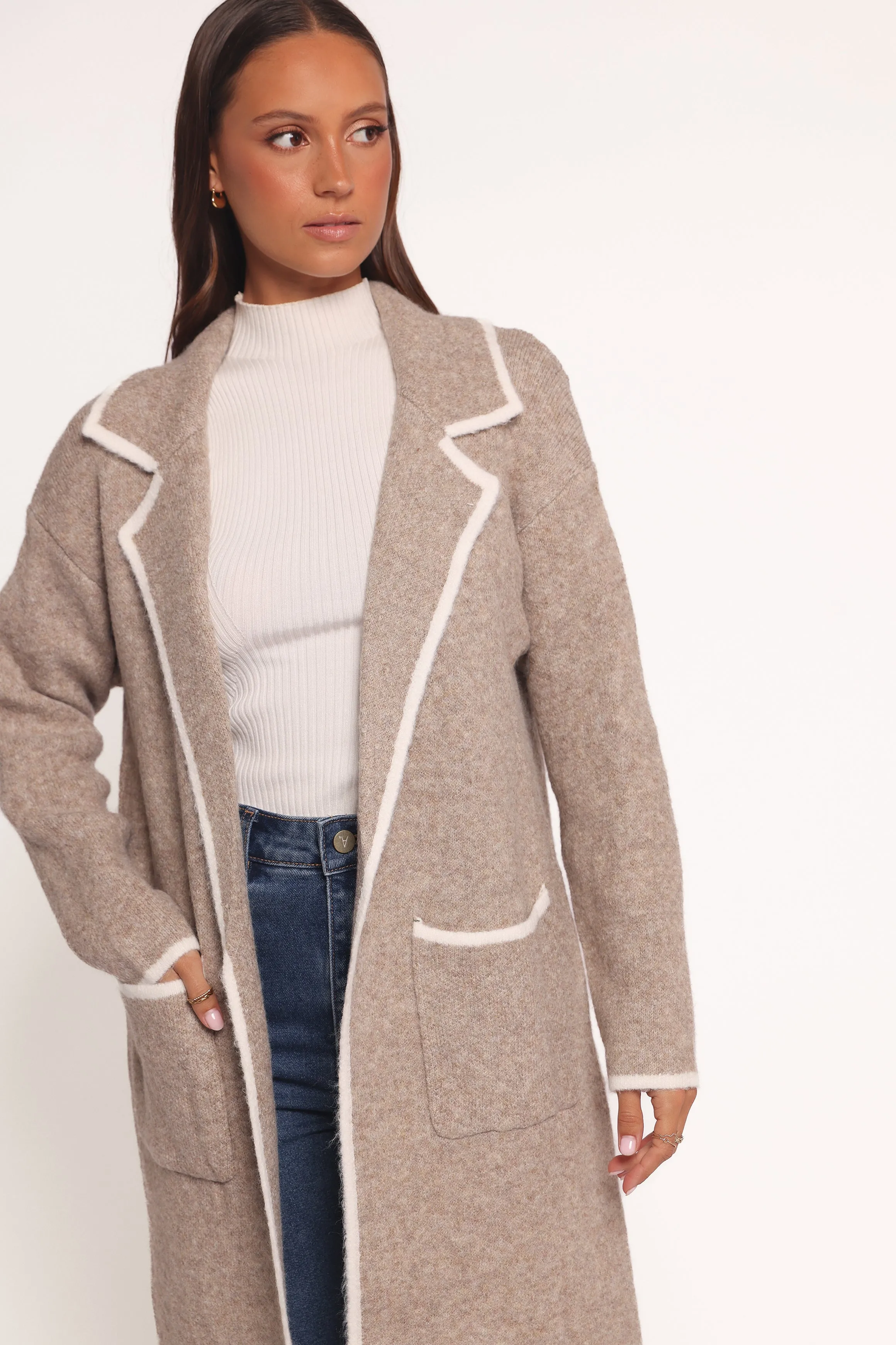 Katia Contrast Trim Coatigan - Beige sold by Petal & Pup product image thumbnail 2