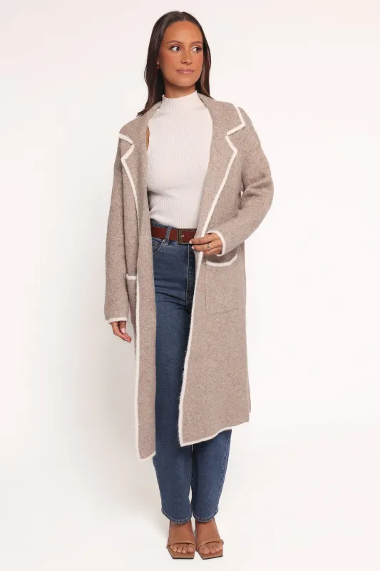 Katia Contrast Trim Coatigan - Beige sold by Petal & Pup