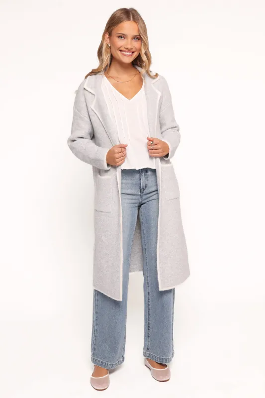 Katia Contrast Trim Coatigan - Light Grey sold by Petal & Pup