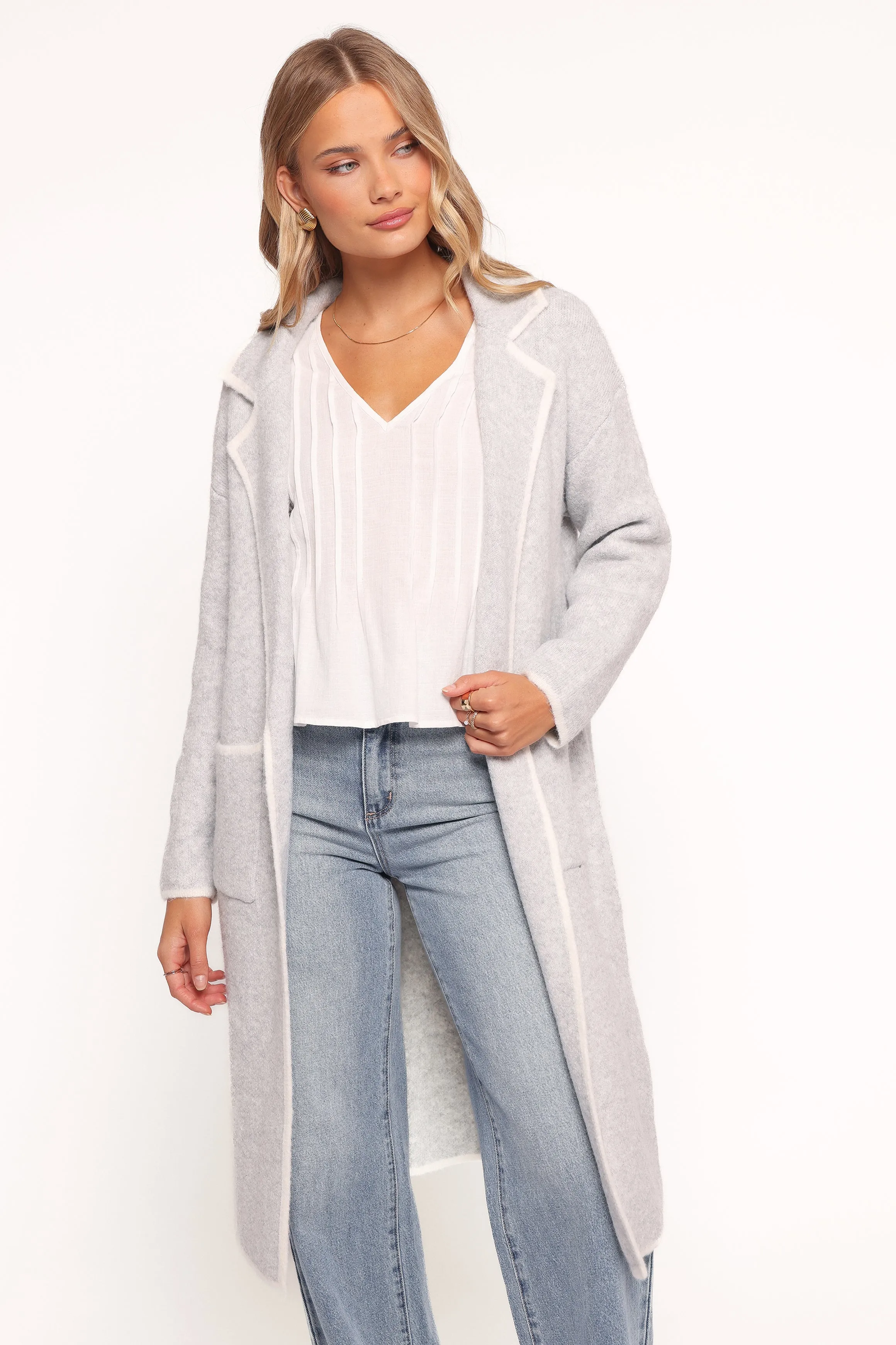 Katia Contrast Trim Coatigan - Light Grey sold by Petal & Pup product image thumbnail 2