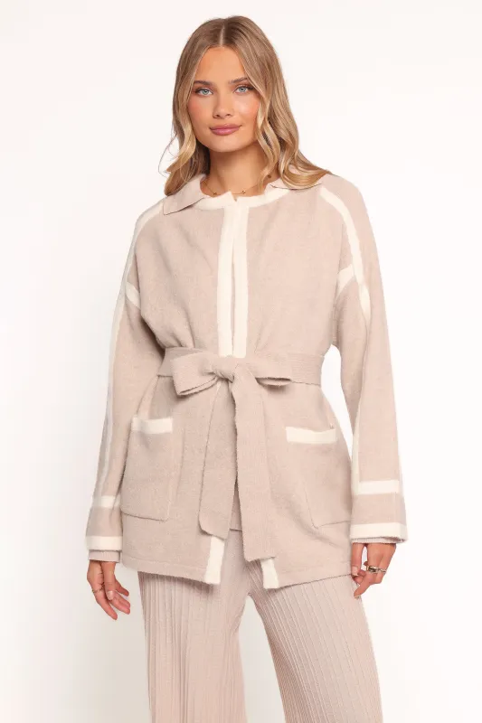 Maloney Tie Front Coatigan - Beige sold by Petal & Pup