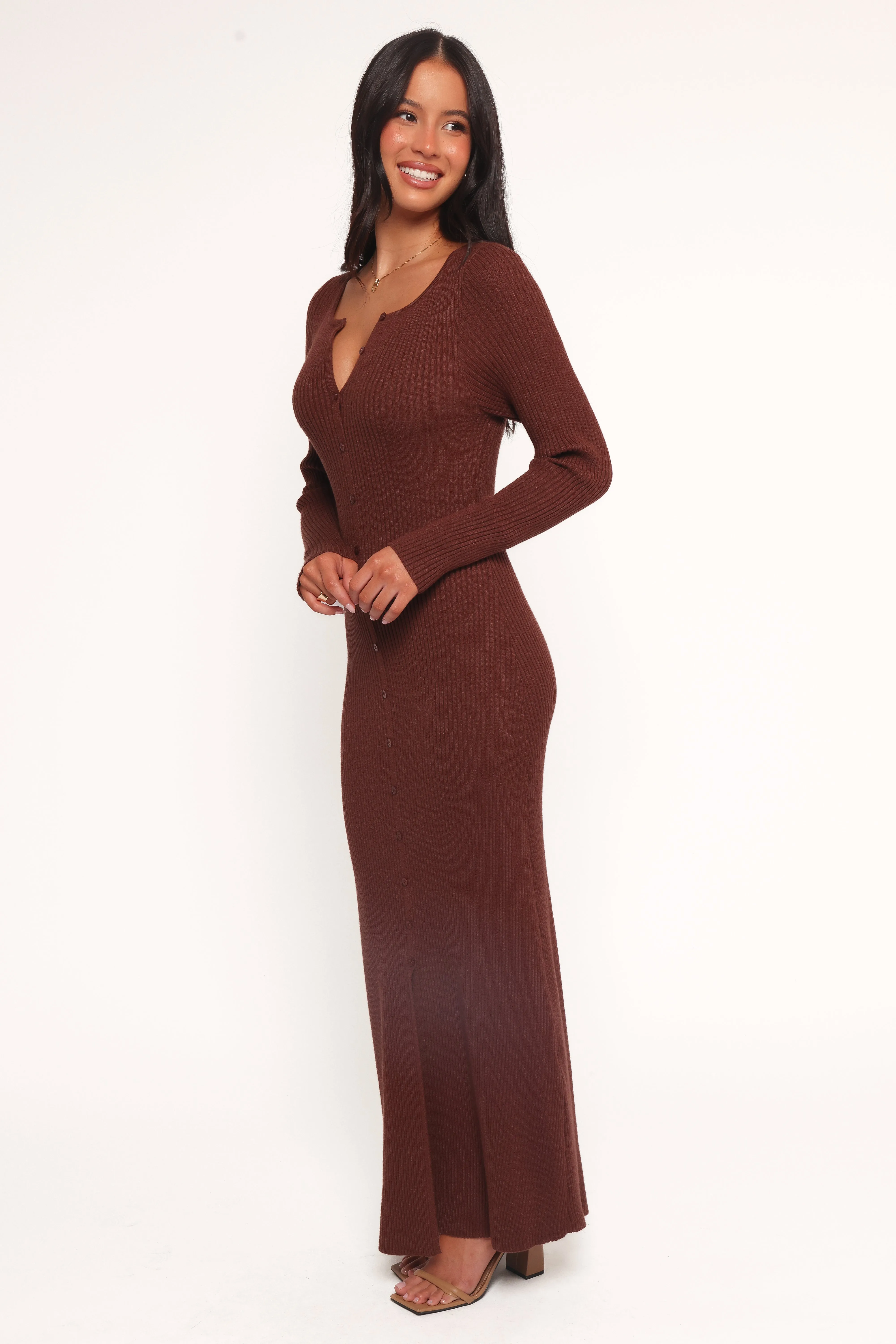 Marshall Button Through Knit Maxi Dress - Chocolate sold by Petal & Pup product image thumbnail 2