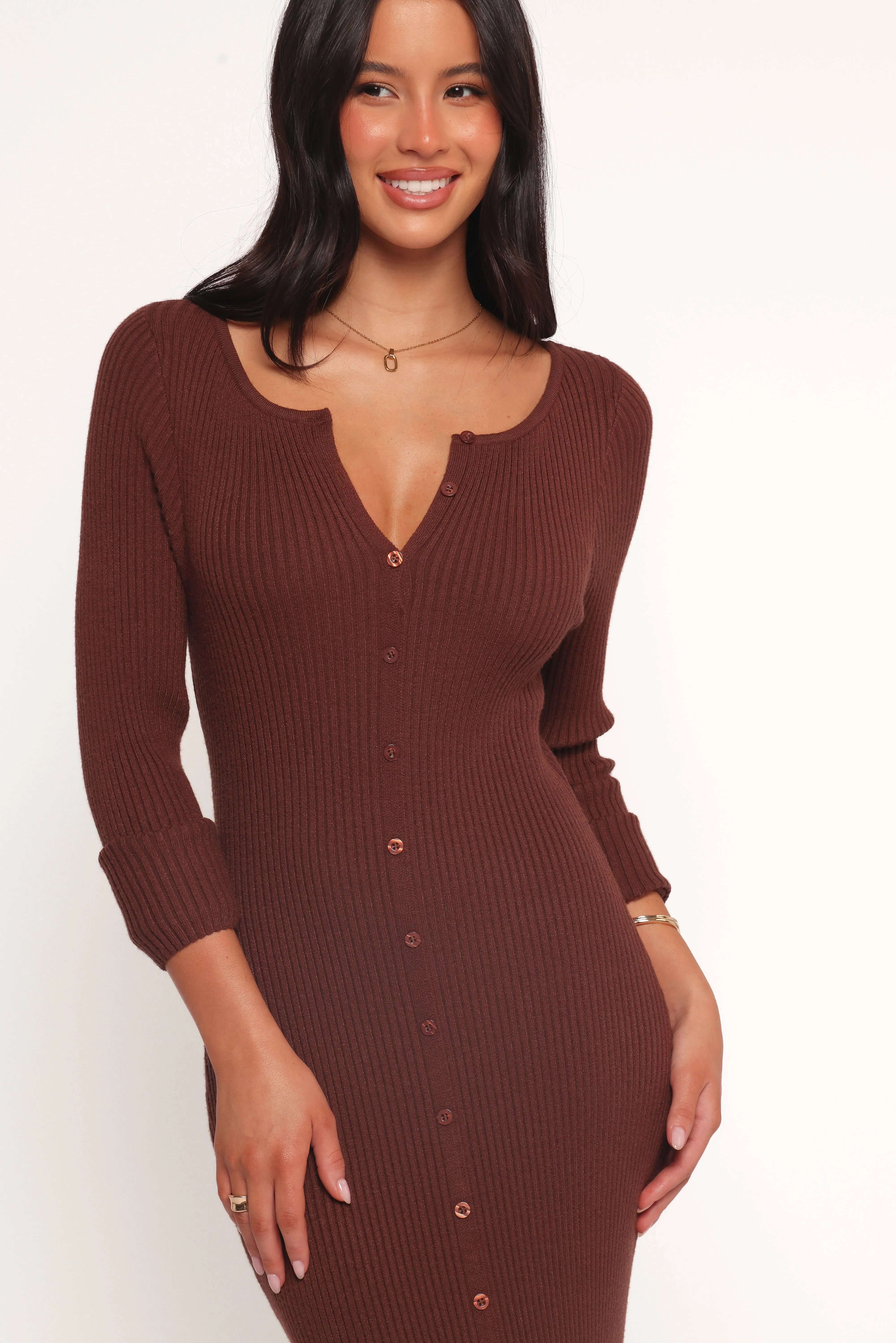 Marshall Button Through Knit Maxi Dress - Chocolate sold by Petal & Pup product image thumbnail 4