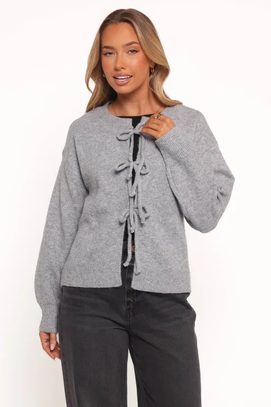 Neri Bow Tie Front Cardigan - Grey sold by Petal & Pup