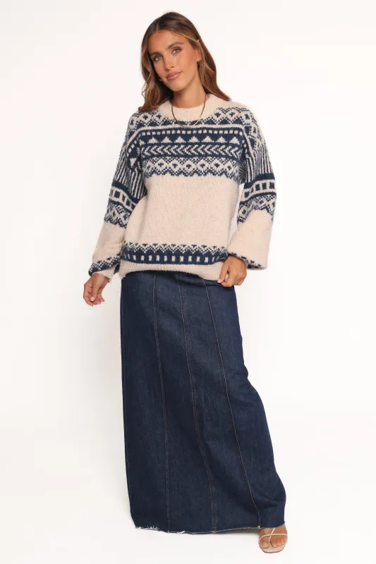 Lincoln Fair Isle Knit Sweater - Navy sold by Petal & Pup