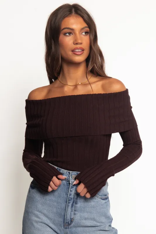 Inora Off Shoulder Knit Top - Chocolate sold by Petal & Pup