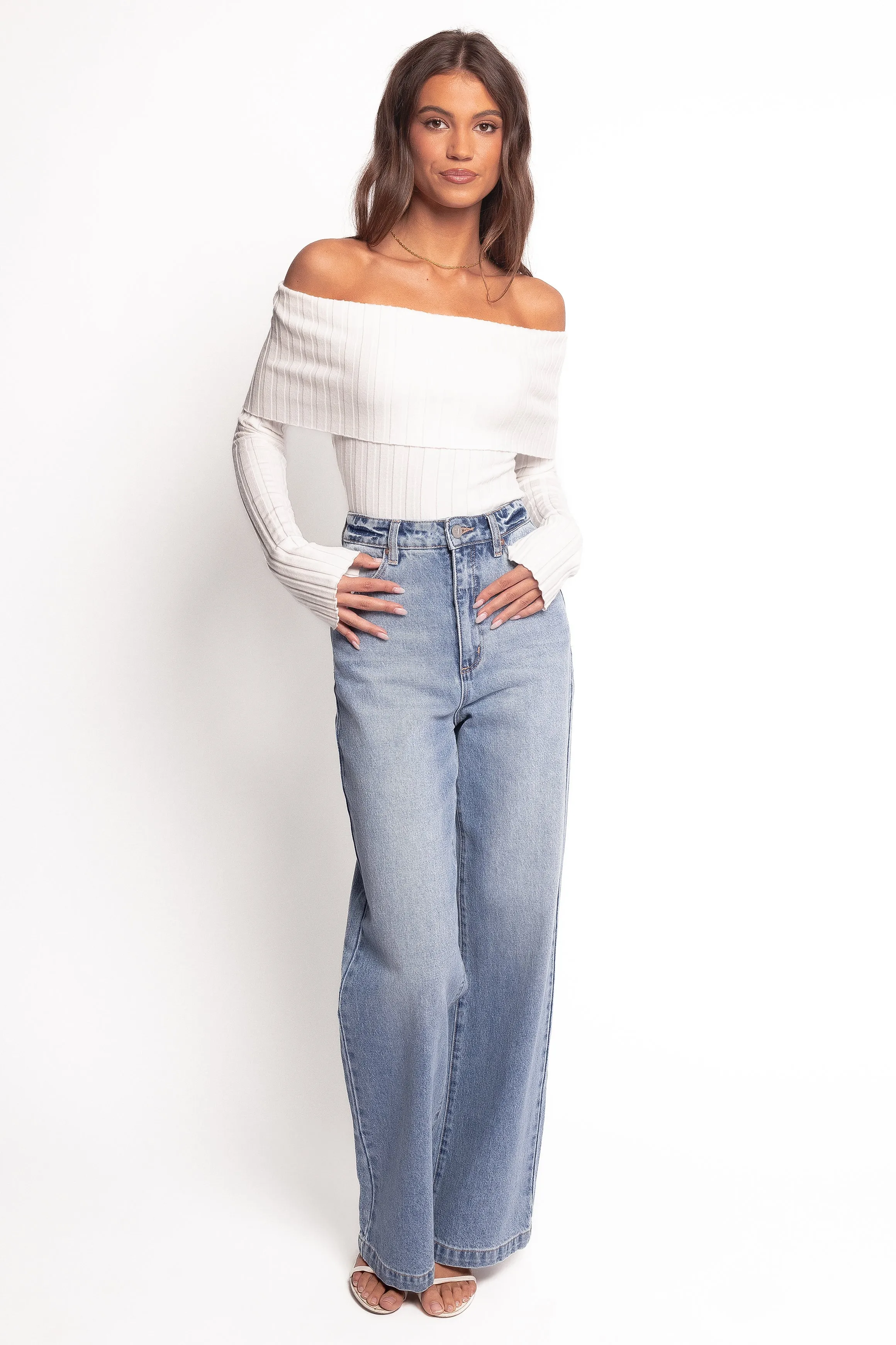 Inora Off Shoulder Knit Top - White sold by Petal & Pup