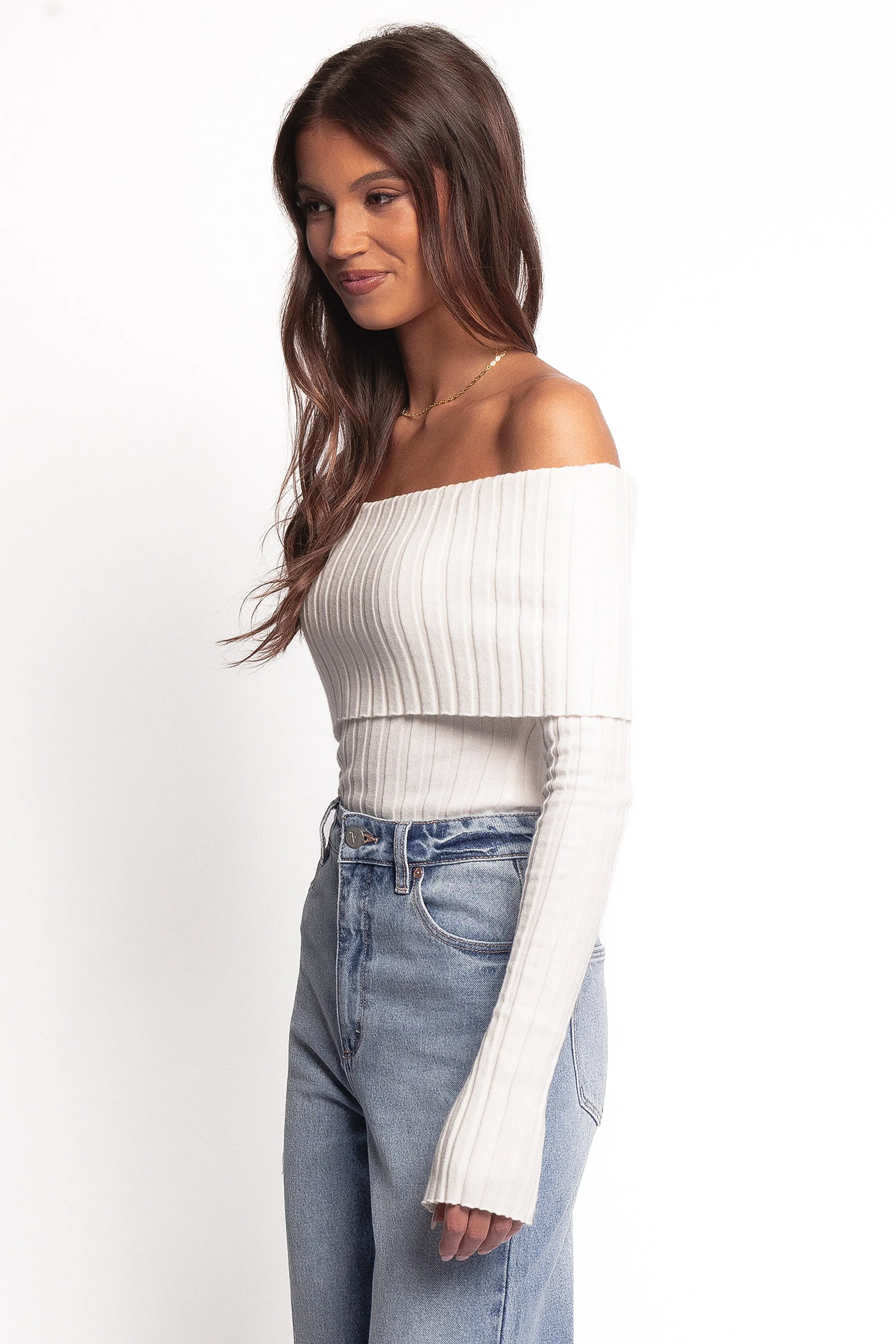 Inora Off Shoulder Knit Top - White sold by Petal & Pup product image thumbnail 4