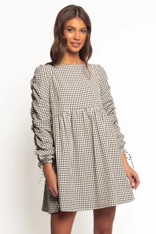 Micaela Long Sleeve Mini Dress - Black Gingham sold by Petal & Pup