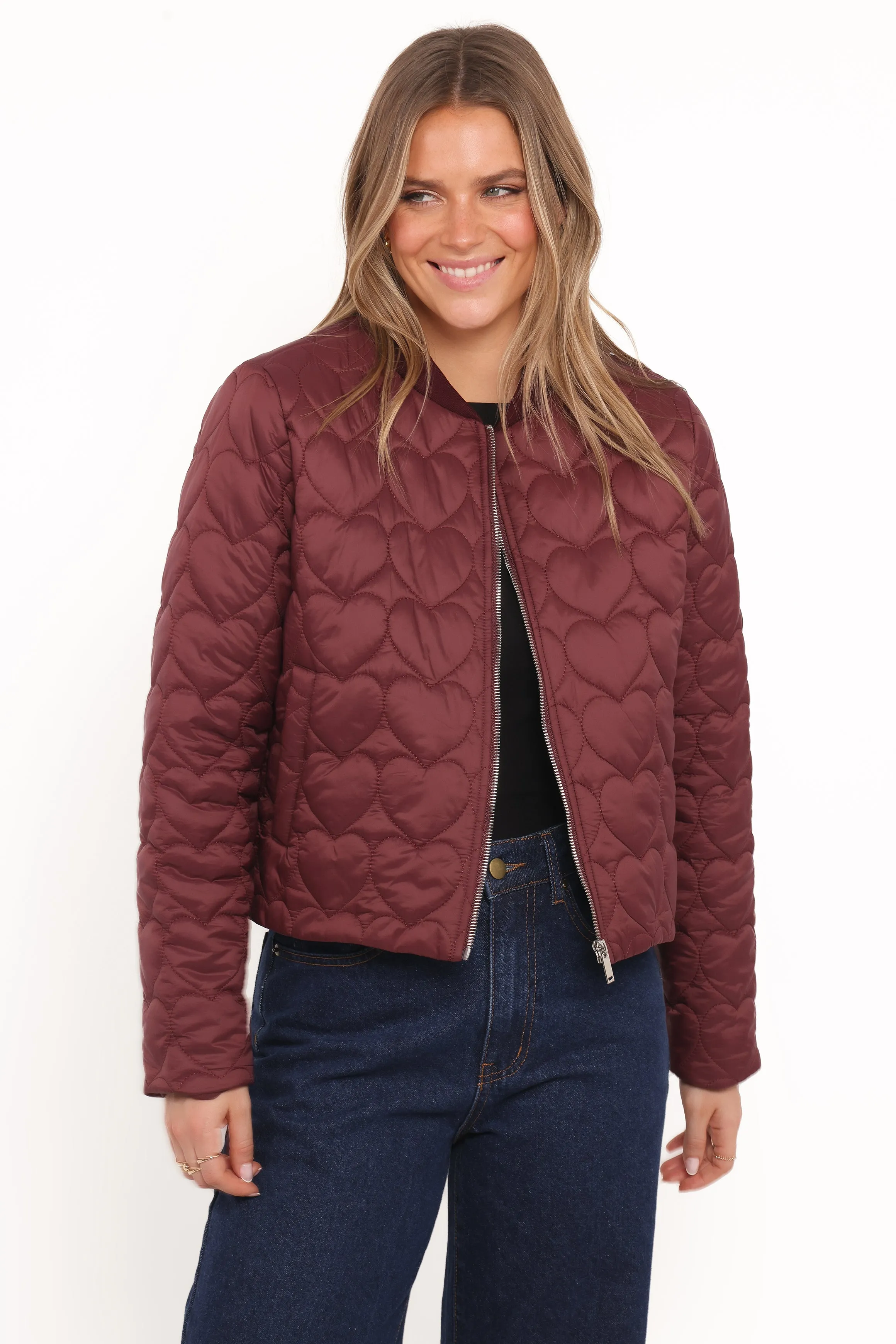 Genevieve Quilted Bomber - Cherry sold by Petal & Pup