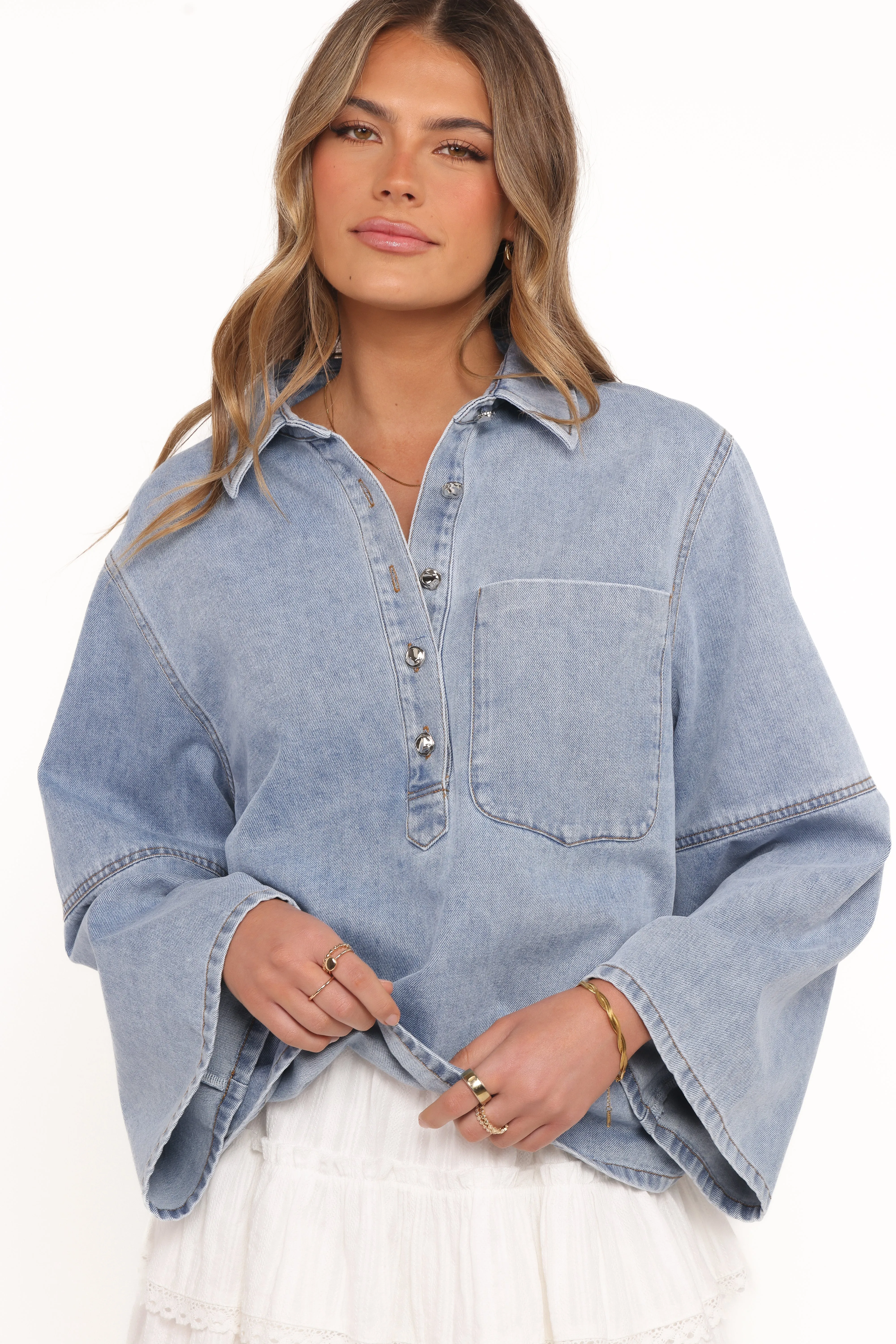 Celestia Denim Top - Light Wash sold by Petal & Pup