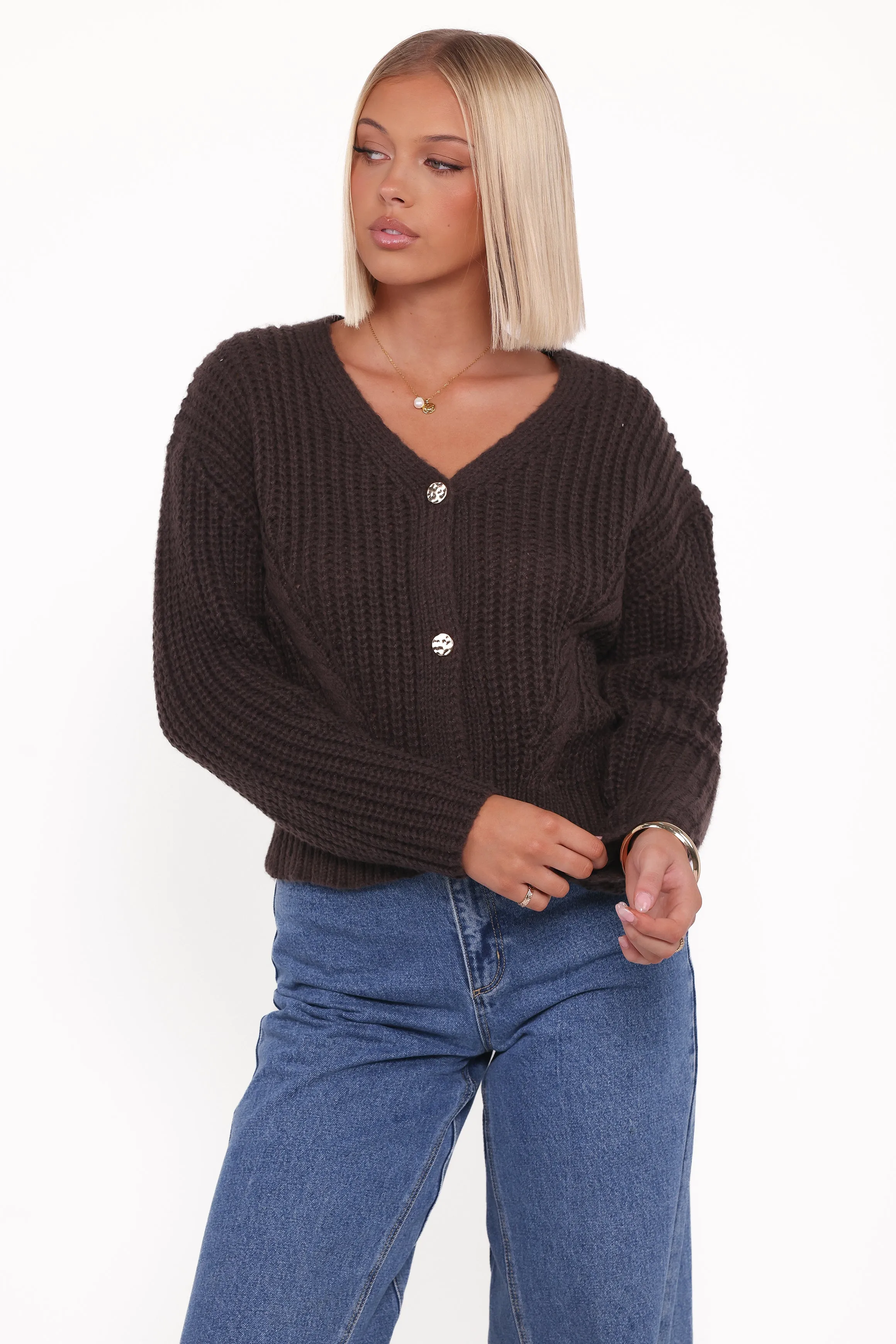 Henderson Thick Knit Cardigan - Brown sold by Petal & Pup