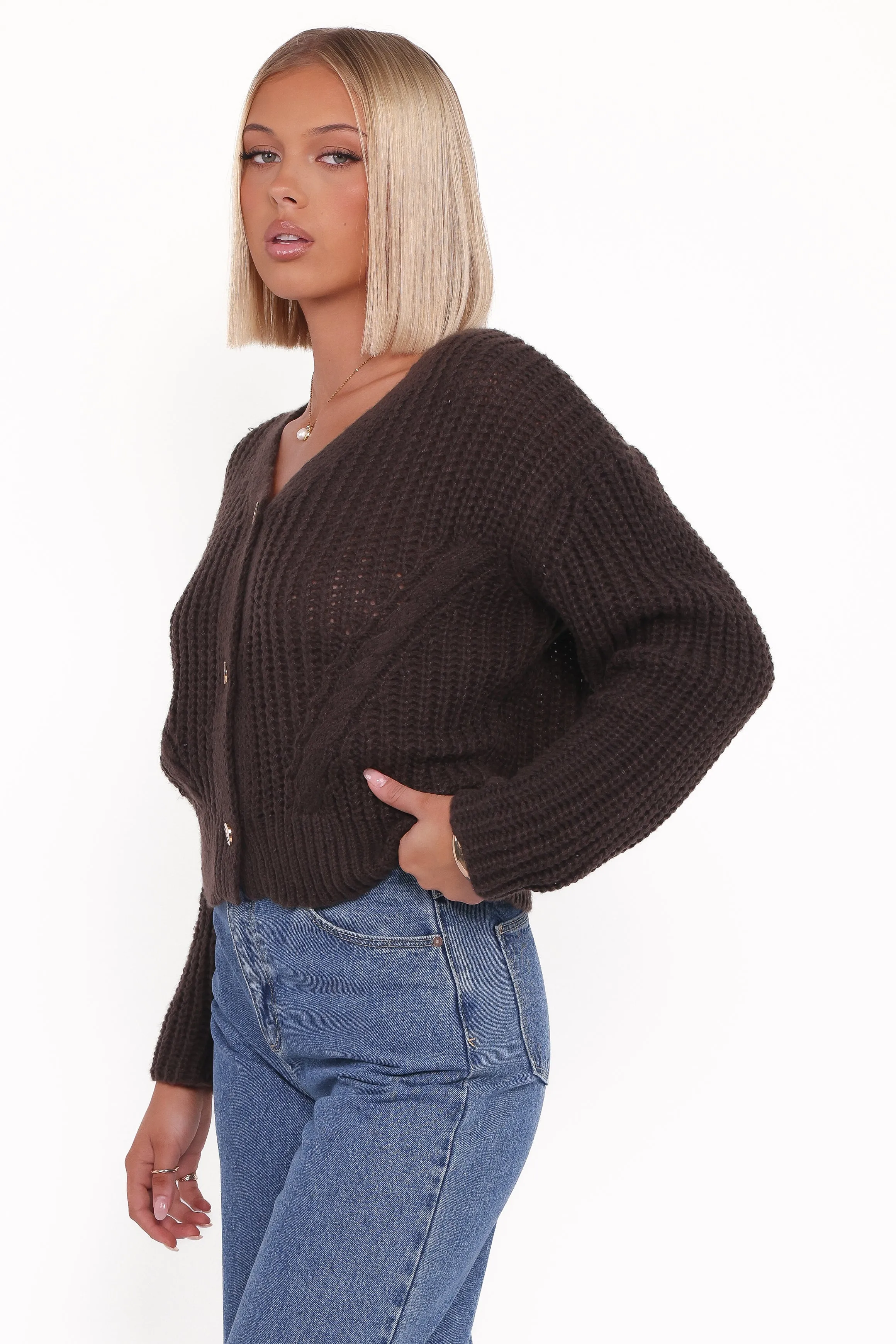 Henderson Thick Knit Cardigan - Brown sold by Petal & Pup product image thumbnail 3