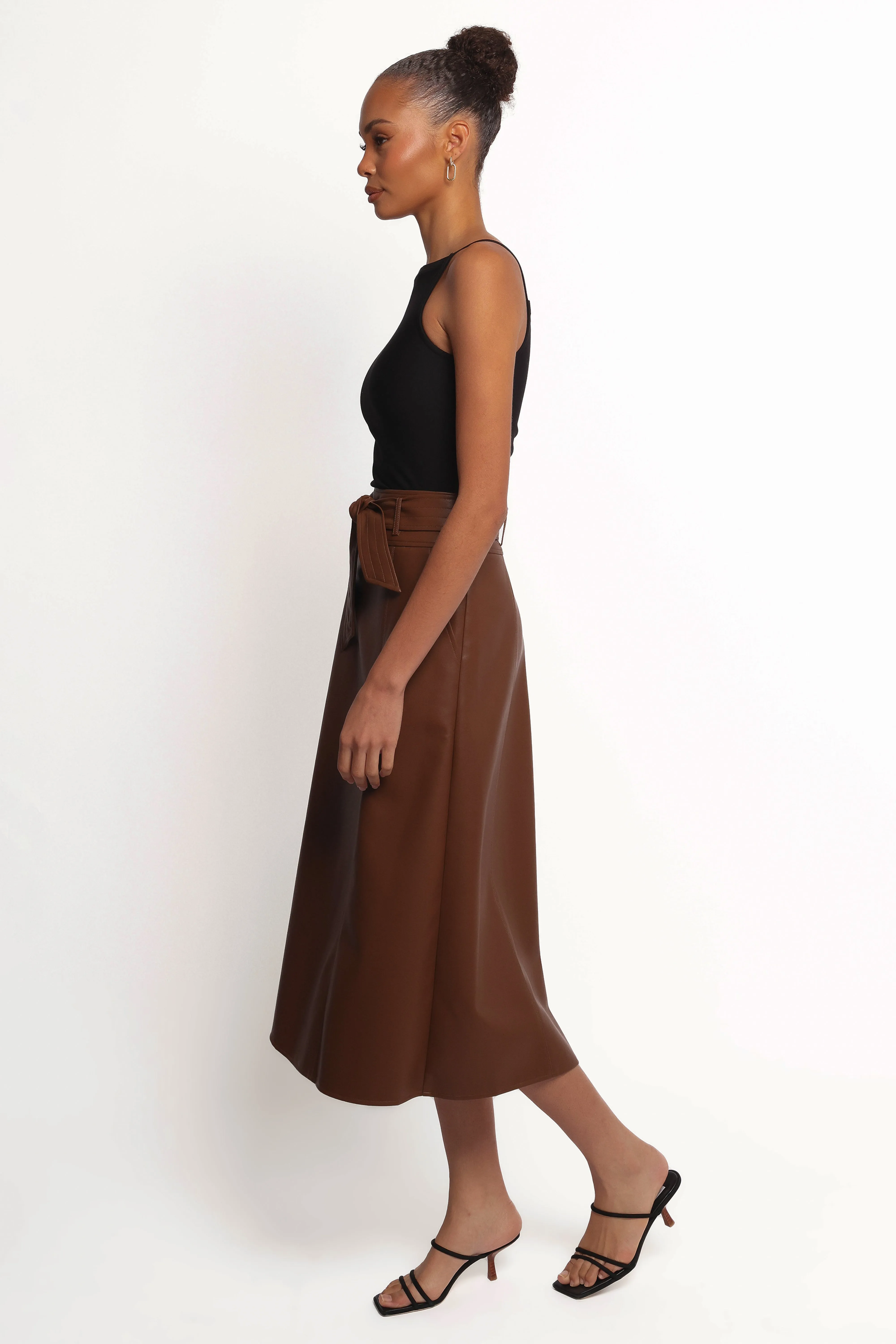 Adaline Faux Leather Midi Skirt - Brown sold by Petal & Pup product image thumbnail 4