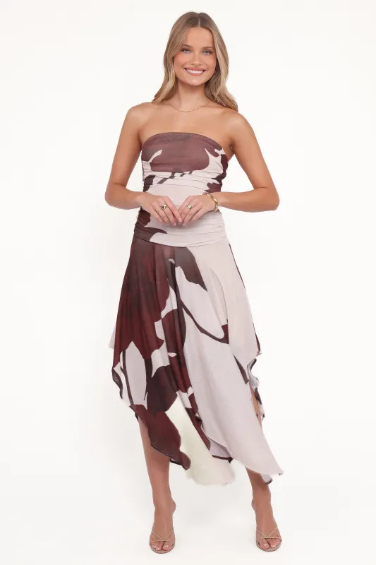 Doreen Midi Dress - Brown Floral sold by Petal & Pup