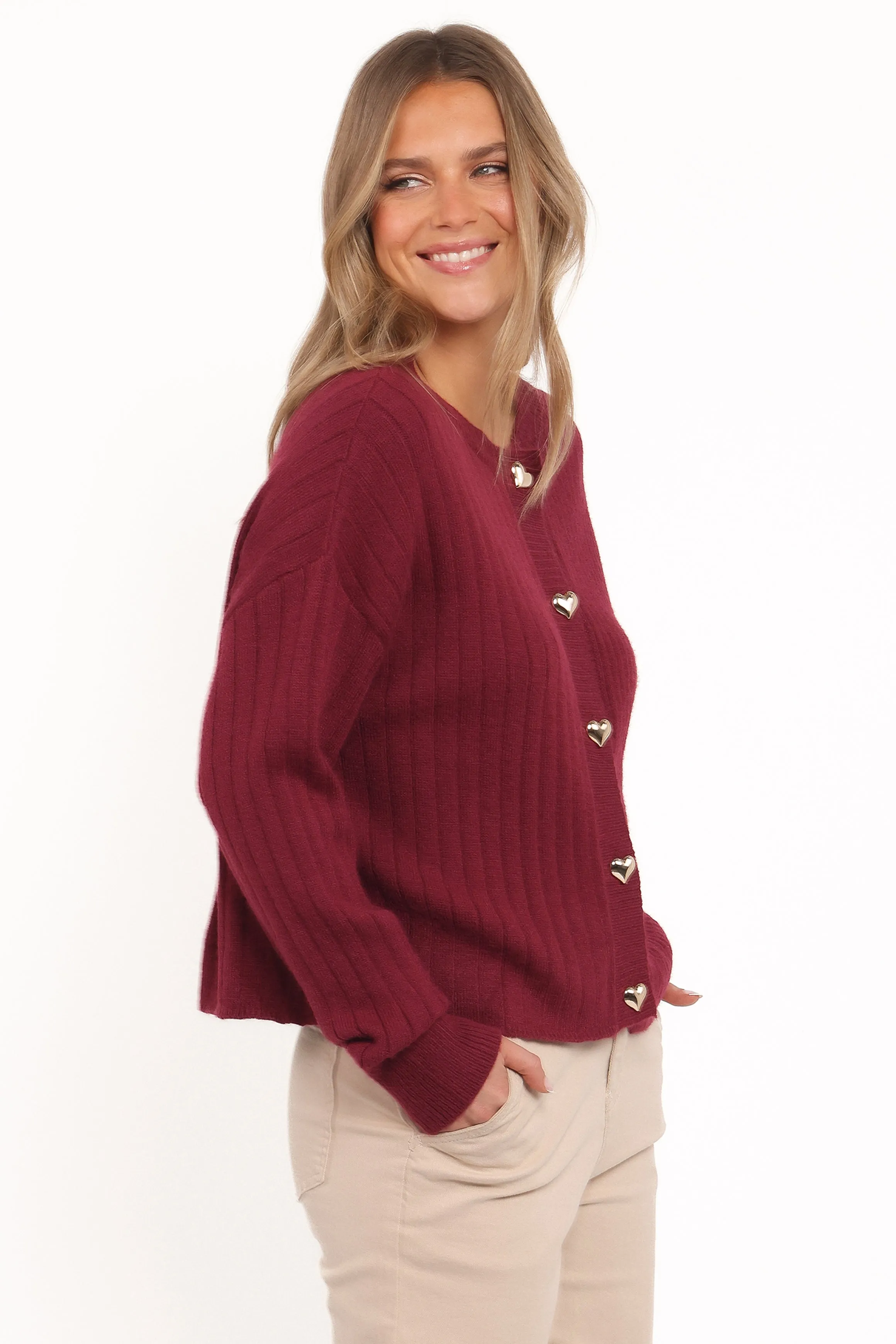 Loulani Heart Button Cardigan - Cherry sold by Petal & Pup product image thumbnail 3