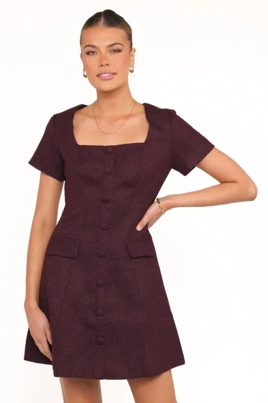 Sutton Mini Dress - Plum Tweed sold by Petal & Pup