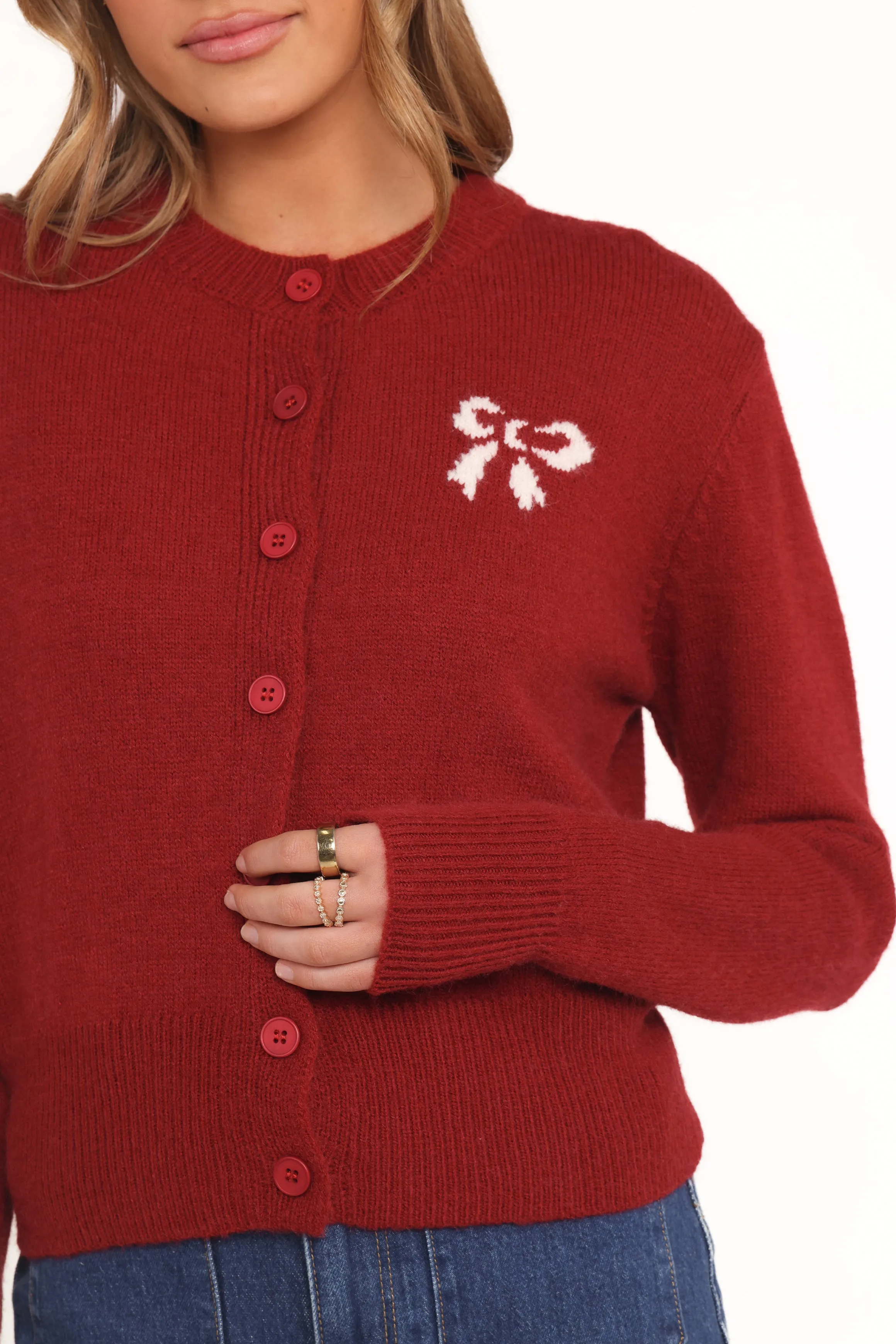 Middleton Mini Bow Cardigan - Wine sold by Petal & Pup product image thumbnail 2