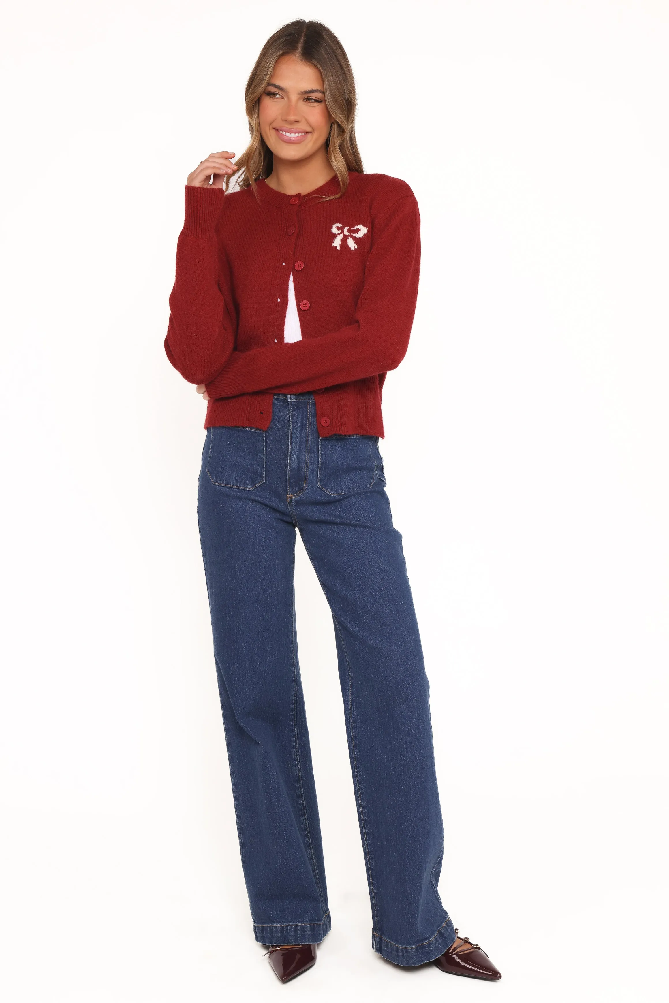 Middleton Mini Bow Cardigan - Wine sold by Petal & Pup product image thumbnail 5