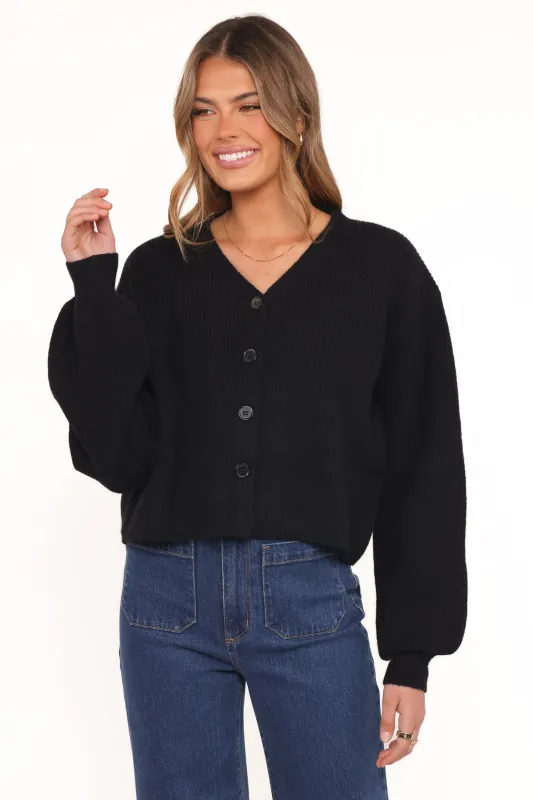 Sybil Button Front Cardigan - Black sold by Petal & Pup