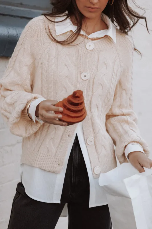 Nika Cable Knit Cardigan - Taupe sold by Petal & Pup