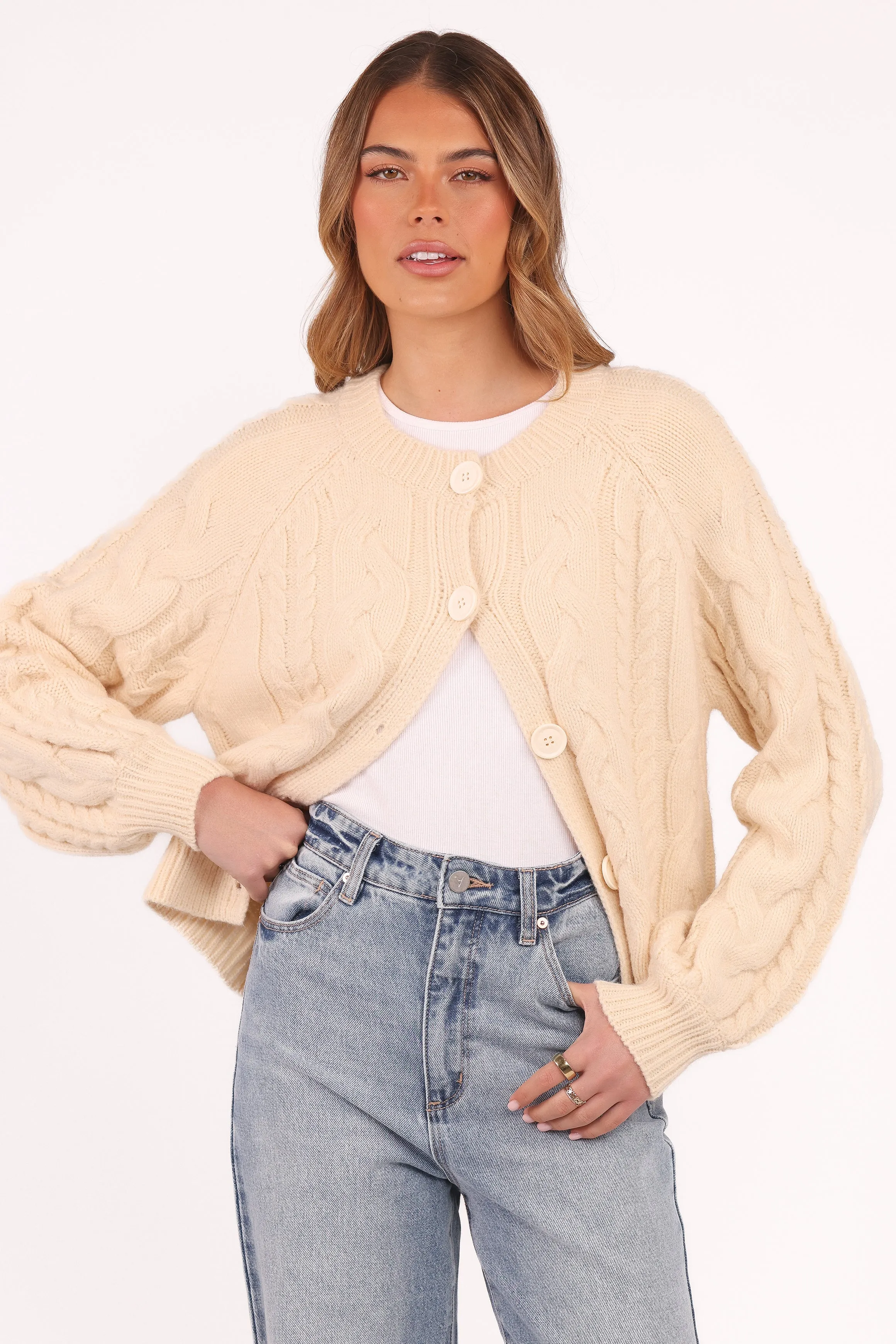 Nika Cable Knit Cardigan - Taupe sold by Petal & Pup product image thumbnail 2