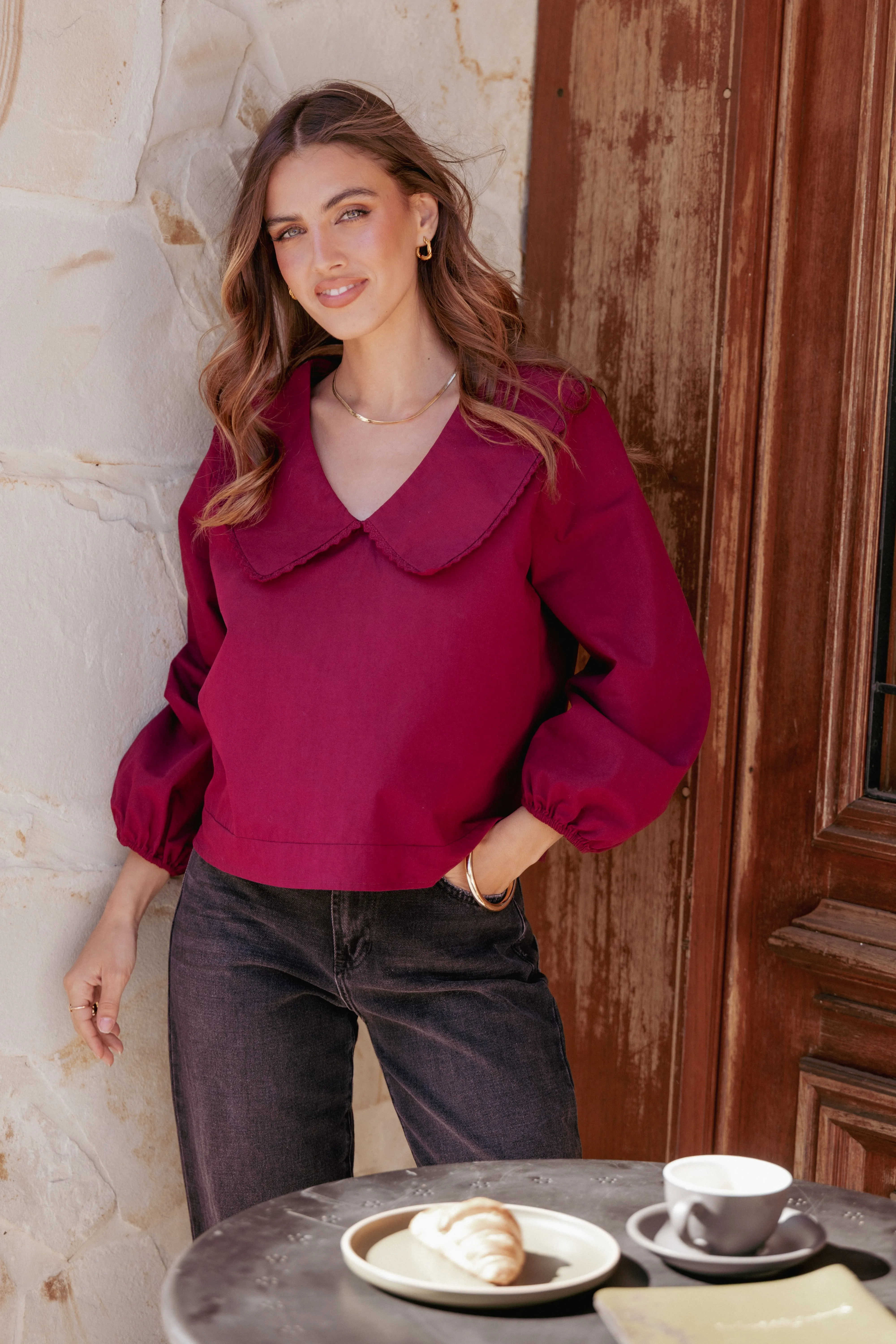 Kenna Long Sleeve Top - Burg sold by Petal & Pup