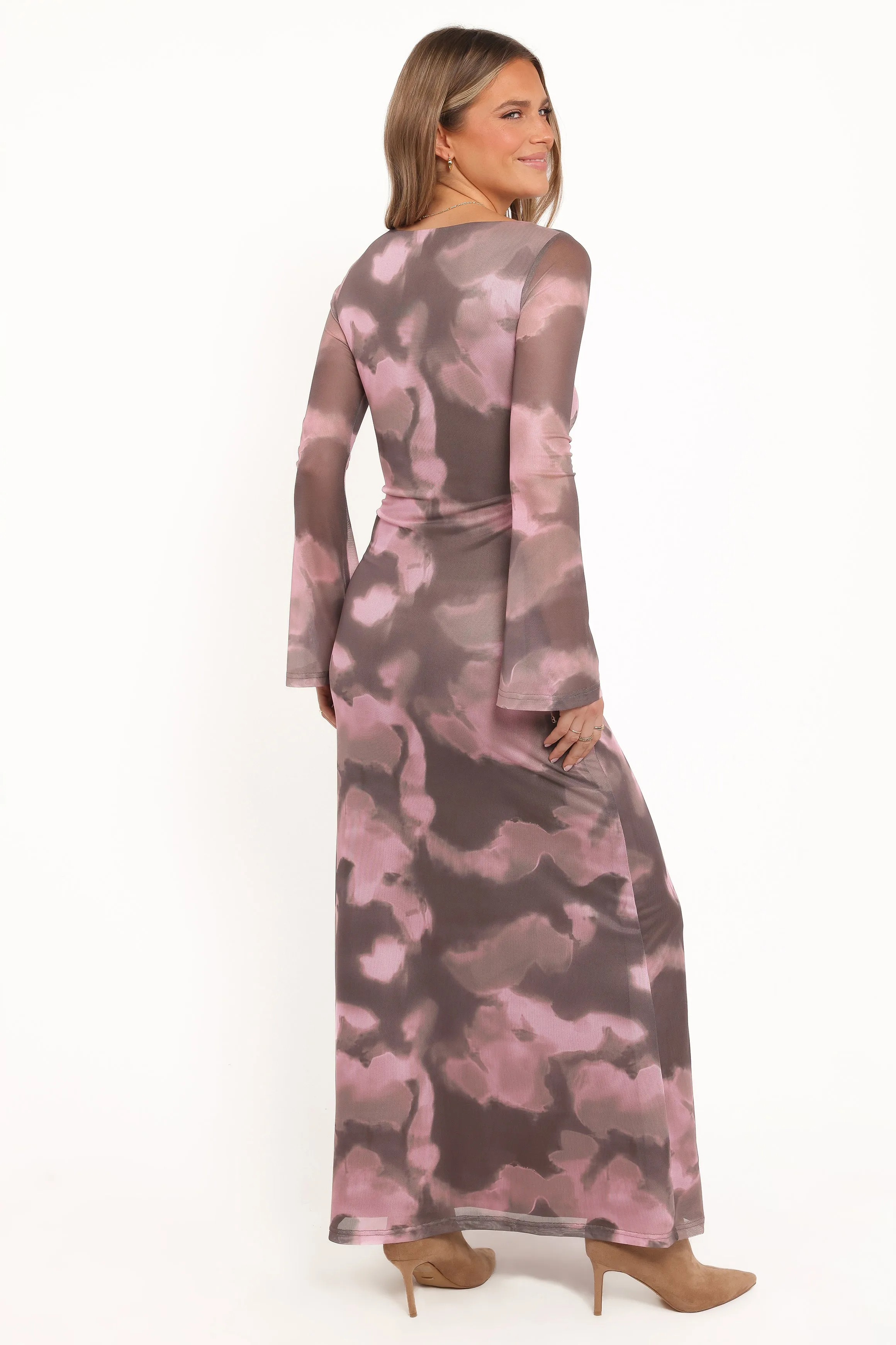 Pandora Long Sleeve Maxi Dress - Pink/Brown Print sold by Petal & Pup product image thumbnail 5
