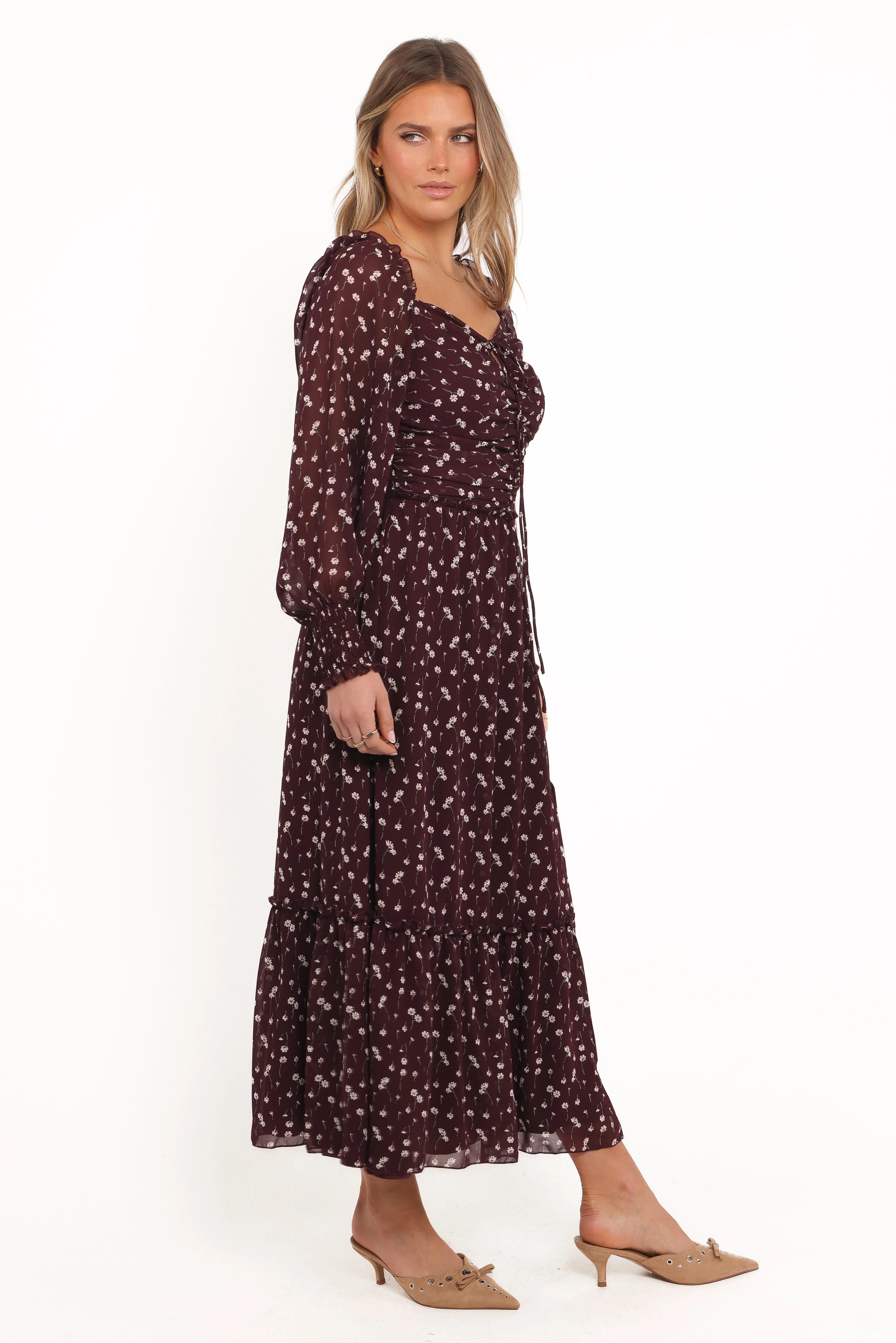 Keziah Long Sleeve Maxi Dress - Burgundy Floral sold by Petal & Pup product image thumbnail 4