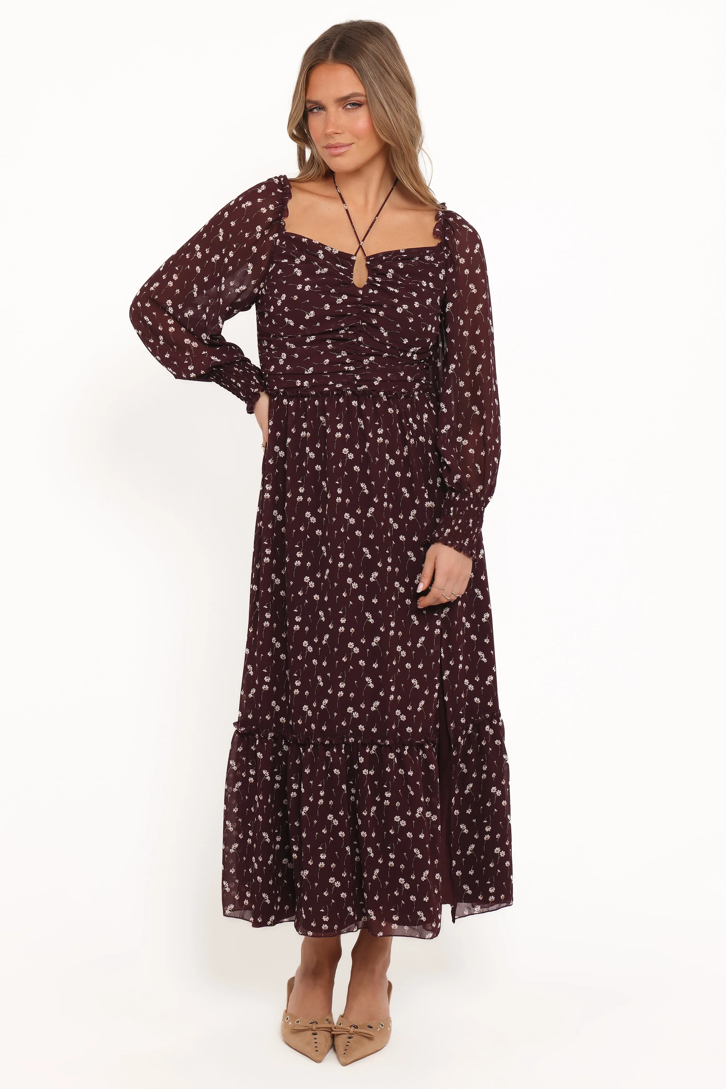 Keziah Long Sleeve Maxi Dress - Burgundy Floral sold by Petal & Pup product image thumbnail 3