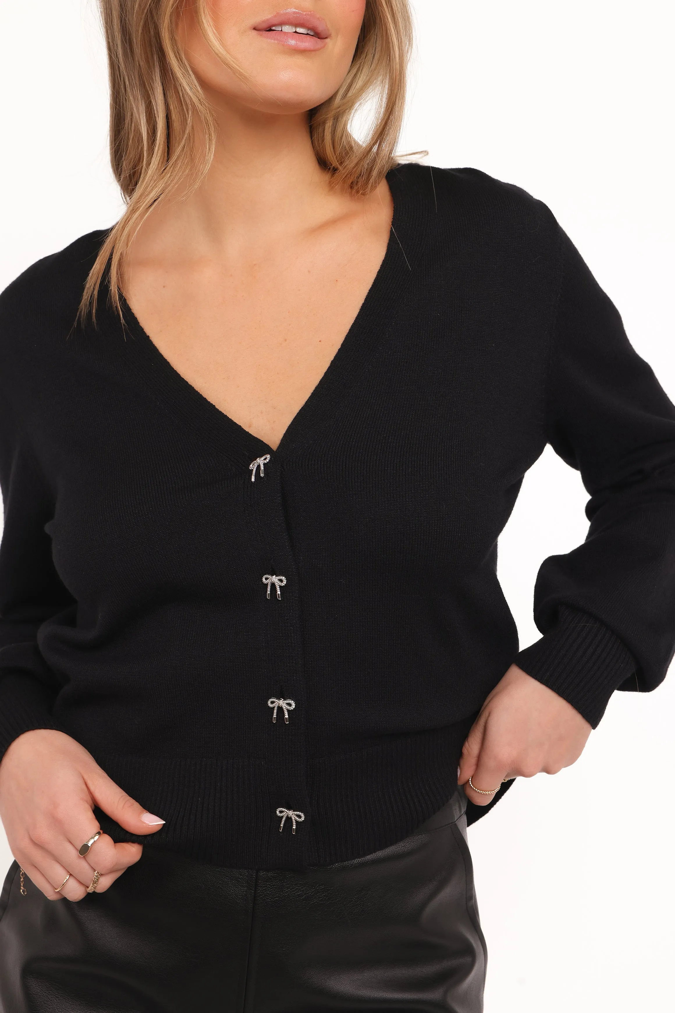 Josey Bow Button Cardigan - Black sold by Petal & Pup product image thumbnail 3