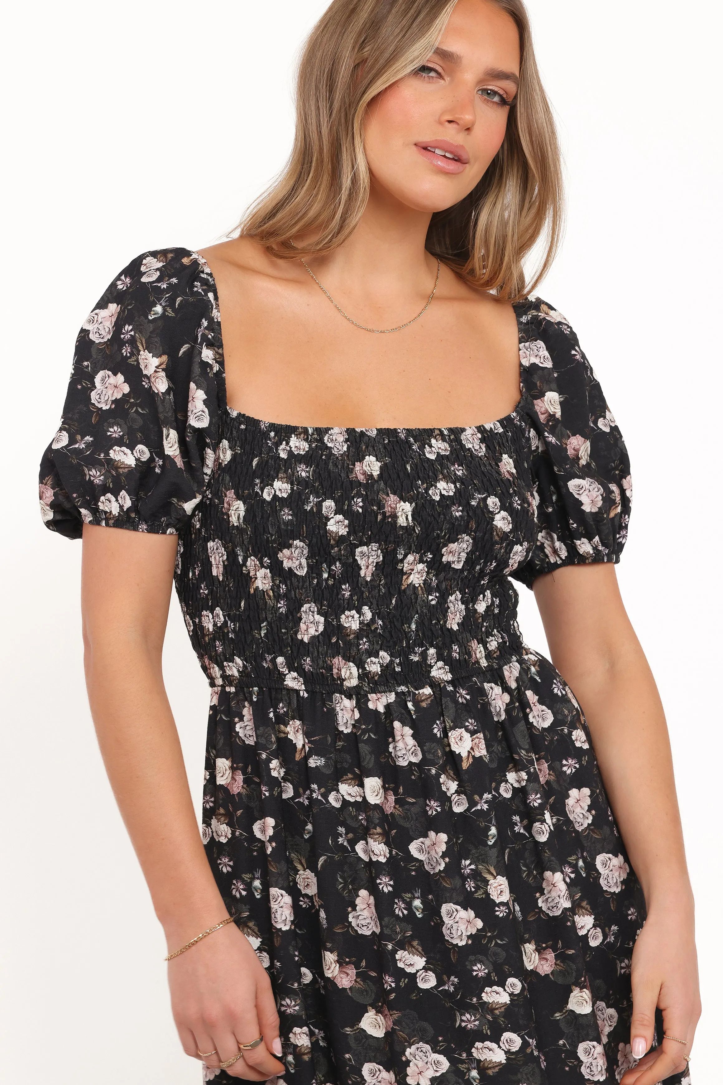 Cecelia Puff Sleeve Maxi Dress - Black Floral sold by Petal & Pup product image thumbnail 2