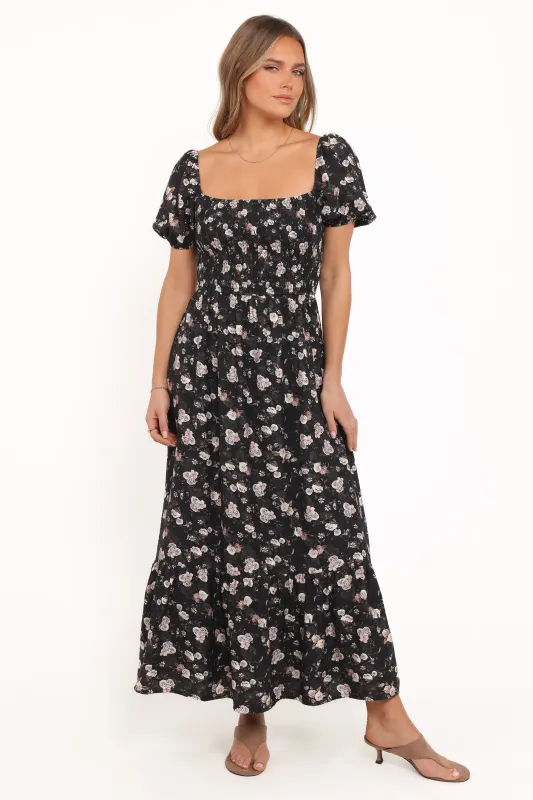 Cecelia Puff Sleeve Maxi Dress - Black Floral sold by Petal & Pup