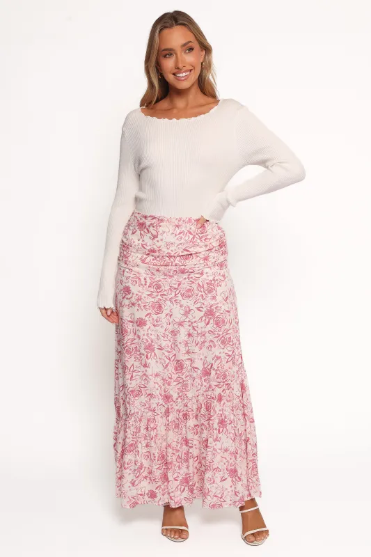 Velda Ruched Maxi Skirt - Pink Floral sold by Petal & Pup