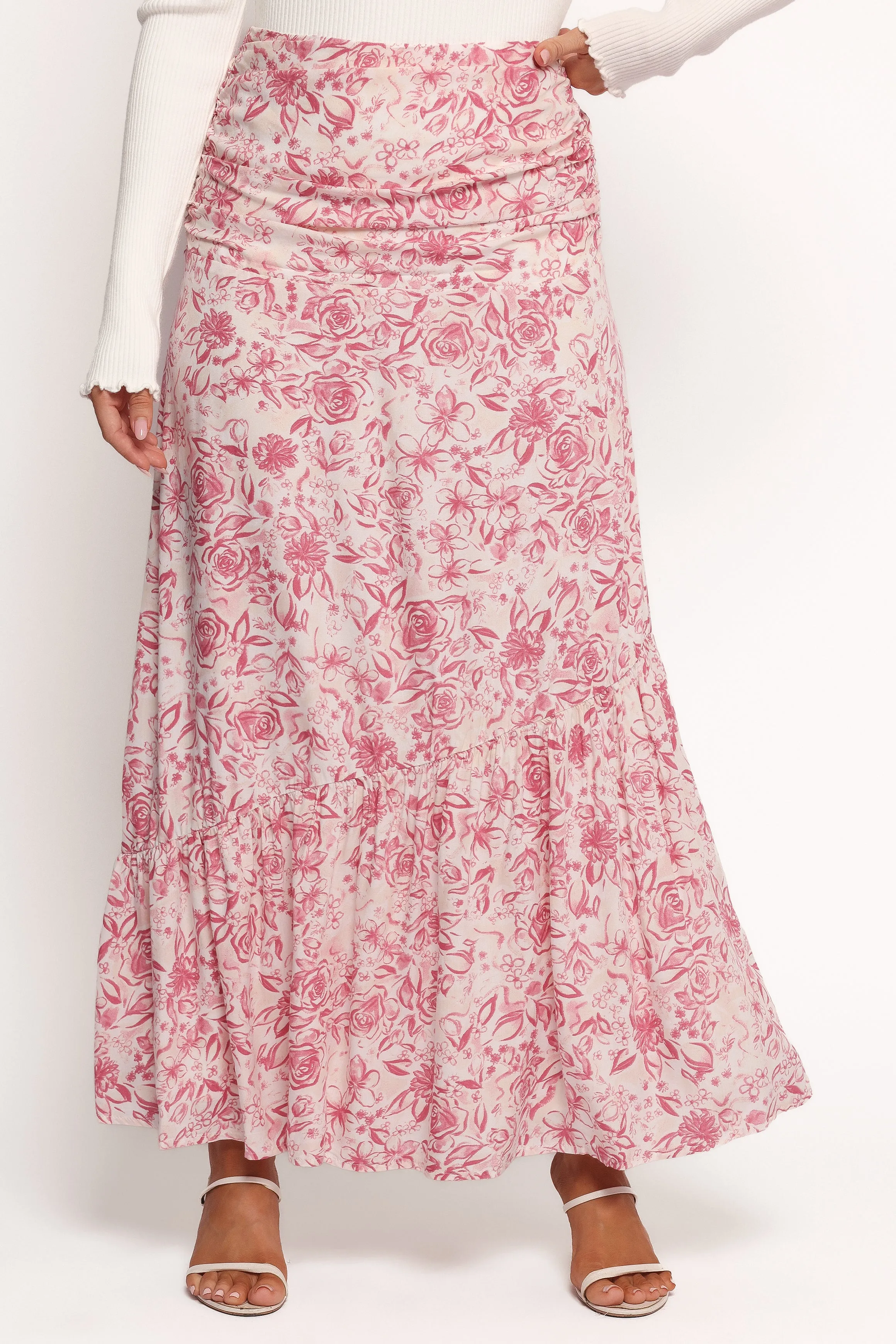 Velda Ruched Maxi Skirt - Pink Floral sold by Petal & Pup product image thumbnail 4