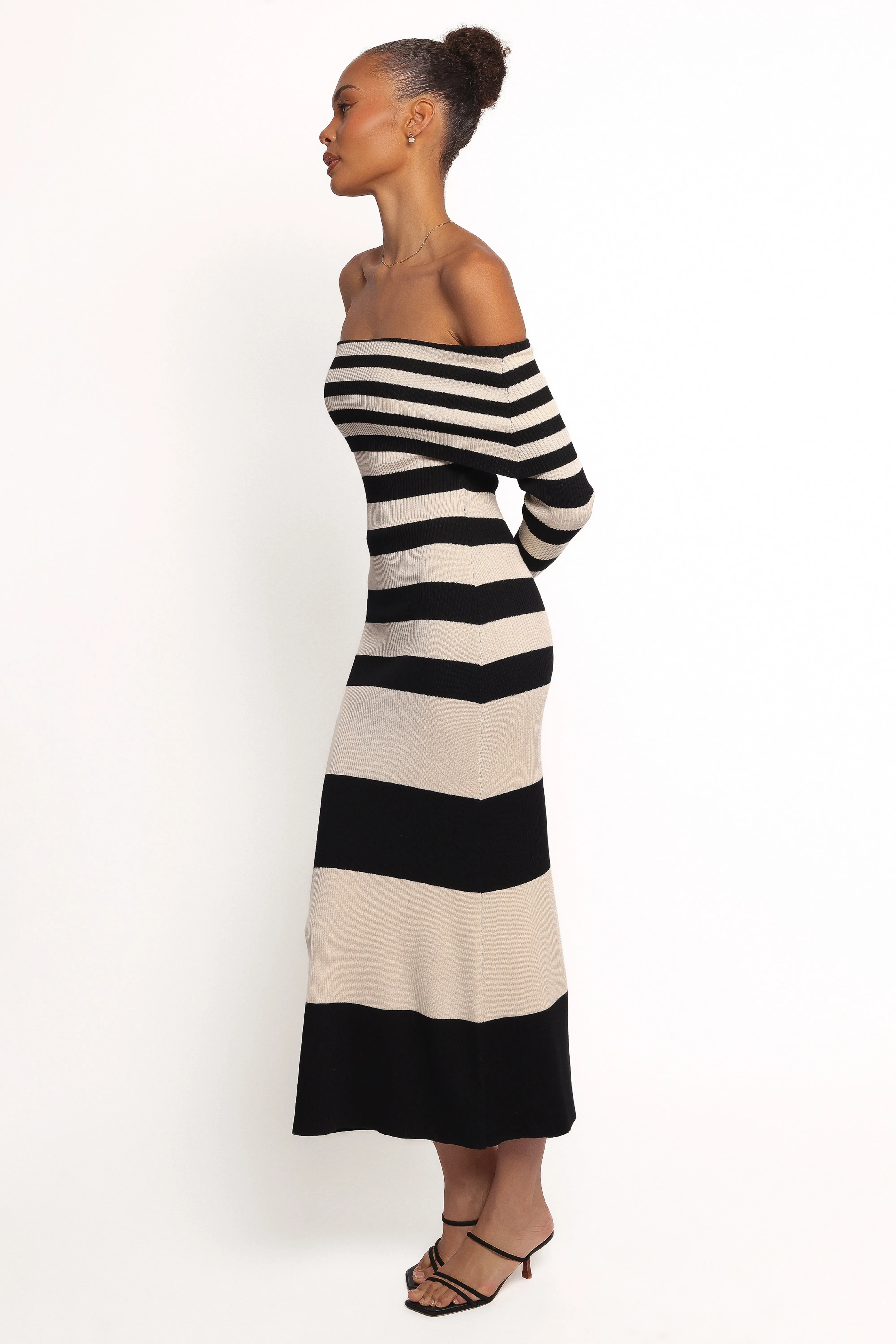 Banks Off Shoulder Knit Dress - Black Cream Stripe sold by Petal & Pup product image thumbnail 5