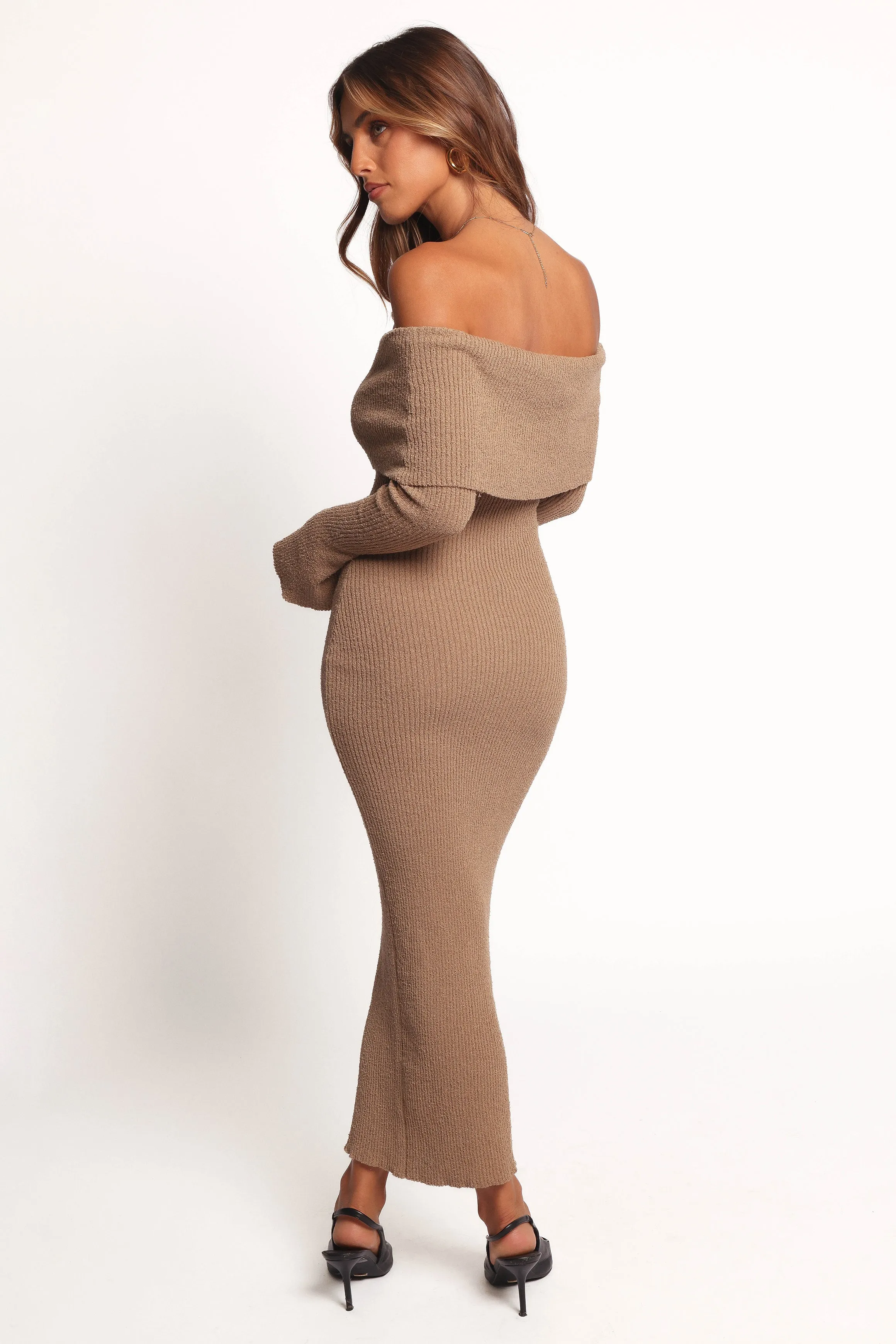 Domitia Off Shoulder Knit Dress - Brown sold by Petal & Pup product image thumbnail 3