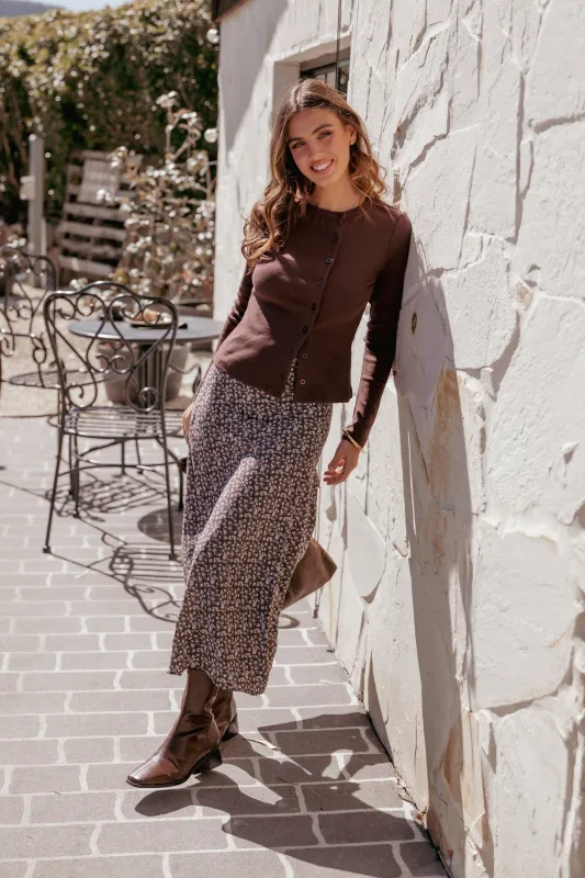 Willow Midi Skirt - Brown Blue Floral sold by Petal & Pup