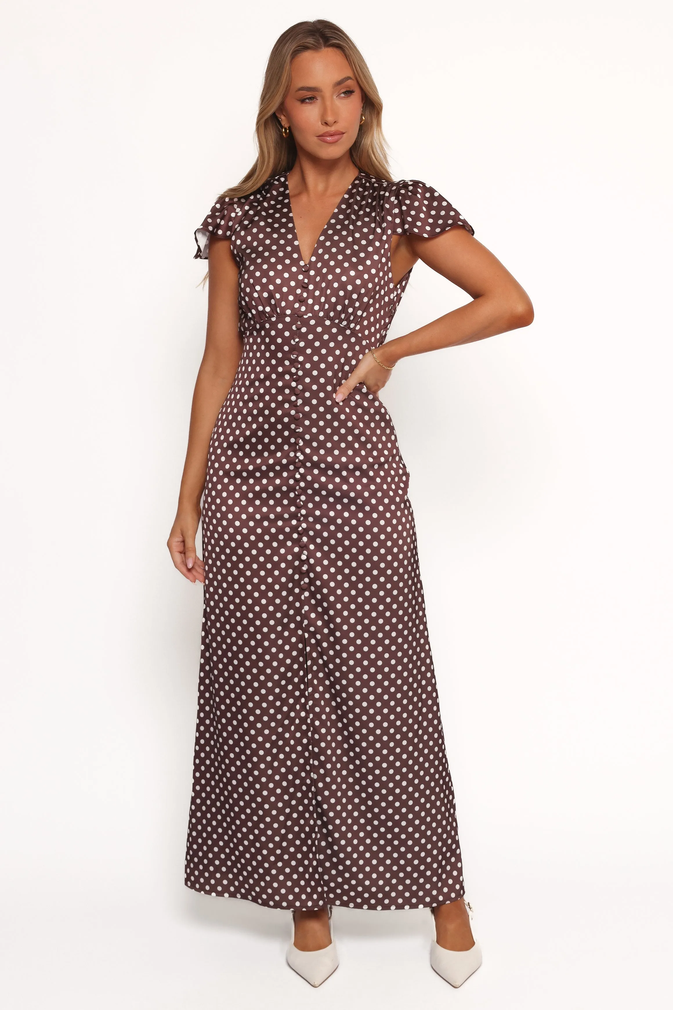 Dean Maxi Dress - Brown Polka Dot sold by Petal & Pup