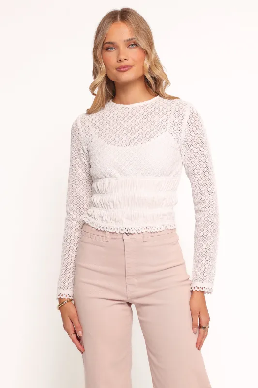 Riven Shirred Top - White made by Petal & Pup