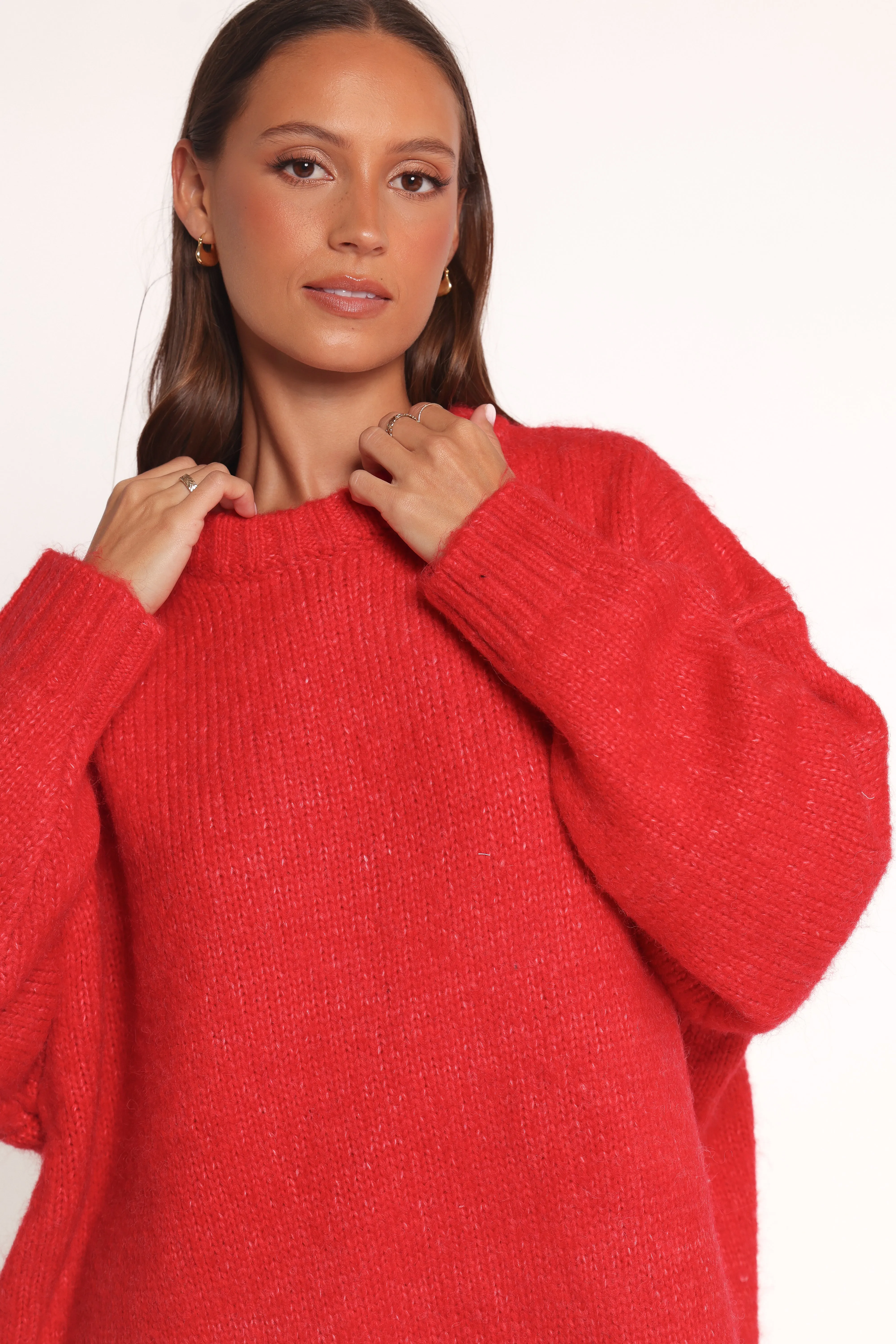 Lloyd Oversized Crew Knit Sweater - Red sold by Petal & Pup