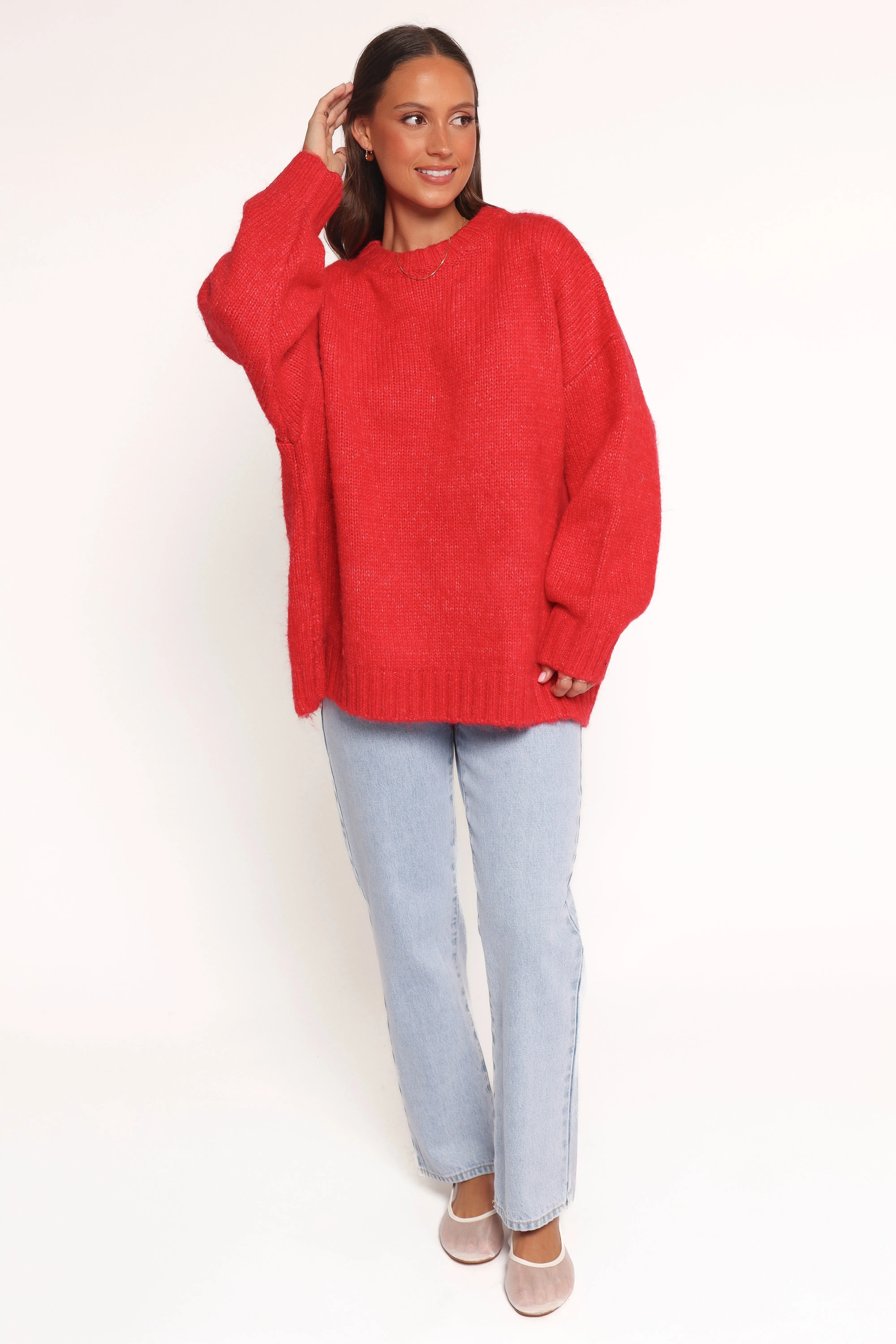 Lloyd Oversized Crew Knit Sweater - Red sold by Petal & Pup product image thumbnail 4